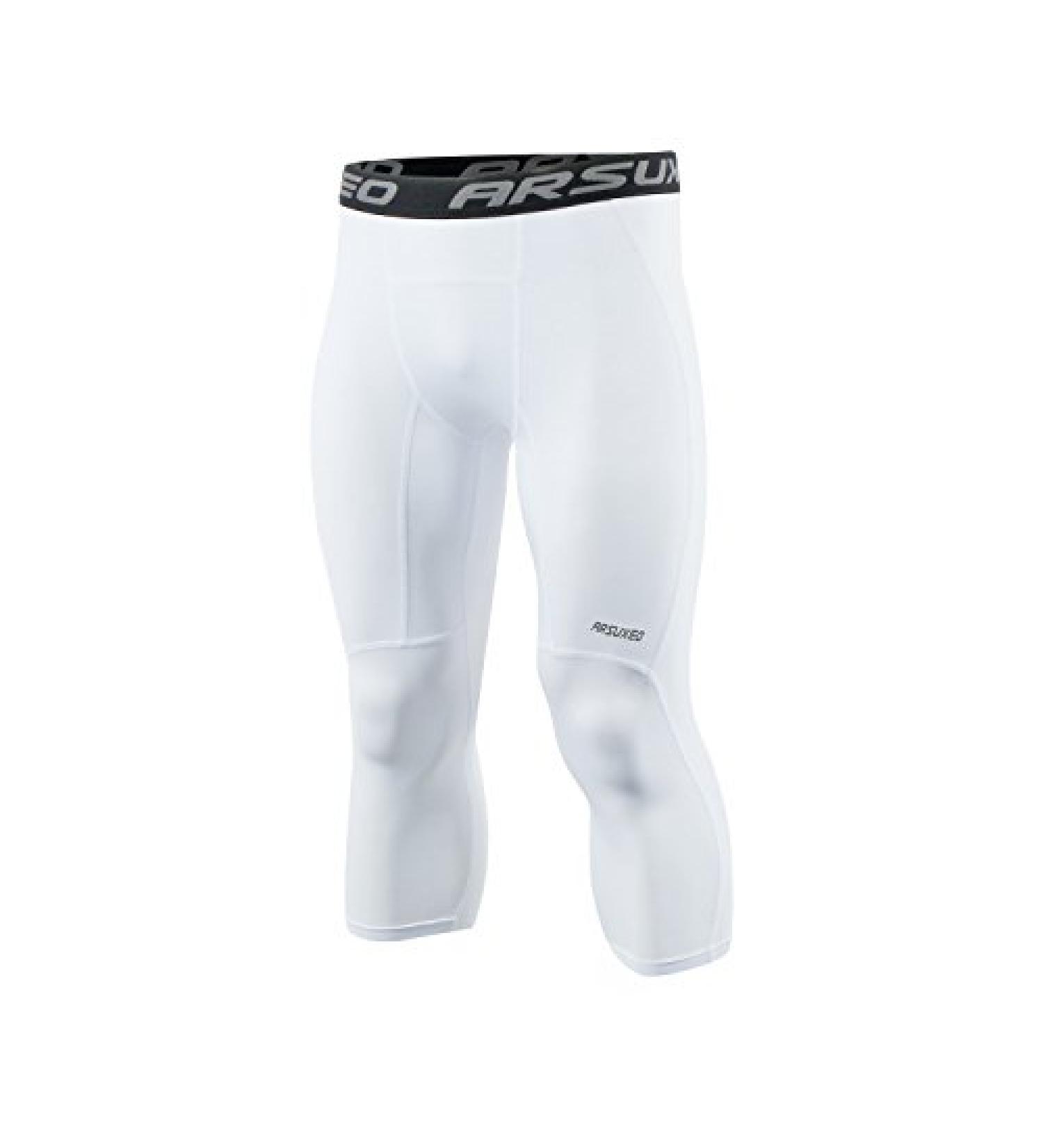 ARSUXEO Men's 3/4 Compression Running Tights Capri Pants - White - Size Medium - Buy Online on GoSupps.com