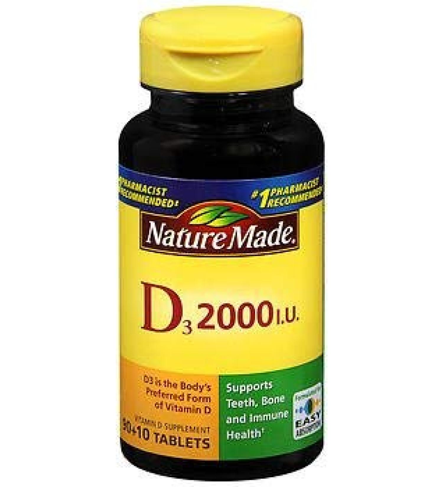 Nature Made Vitamin D3 2000 IU Tablets 100 ea (Pack of 2)