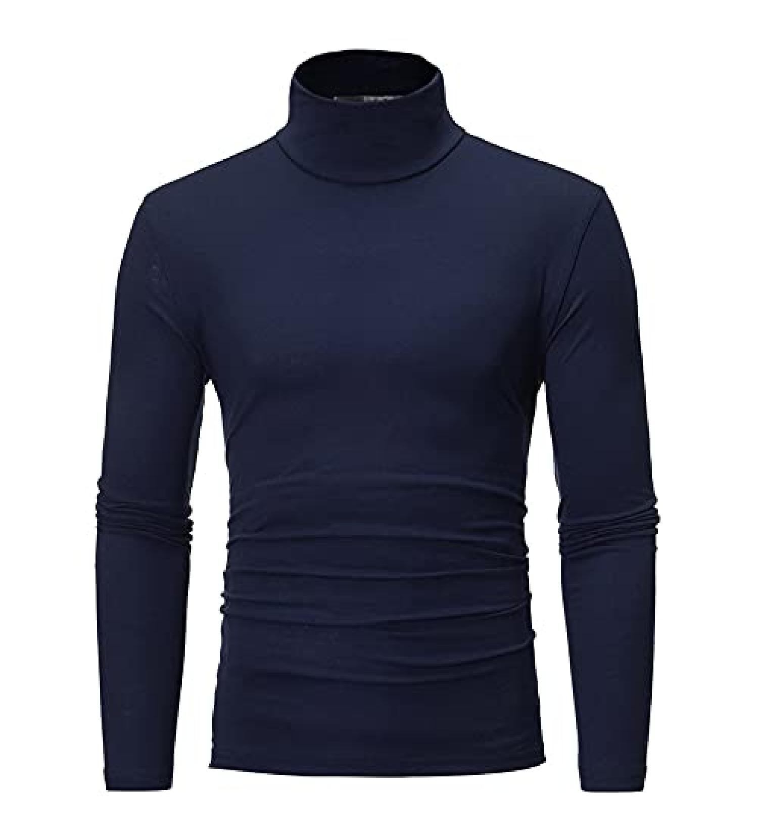 LIUEONG Men's White Long Sleeve T-Shirt - Blue Medium | Autumn Basic Elastic Blouse Mock Neck Slim Fit Compression Shirt - Buy Online on GoSupps.com