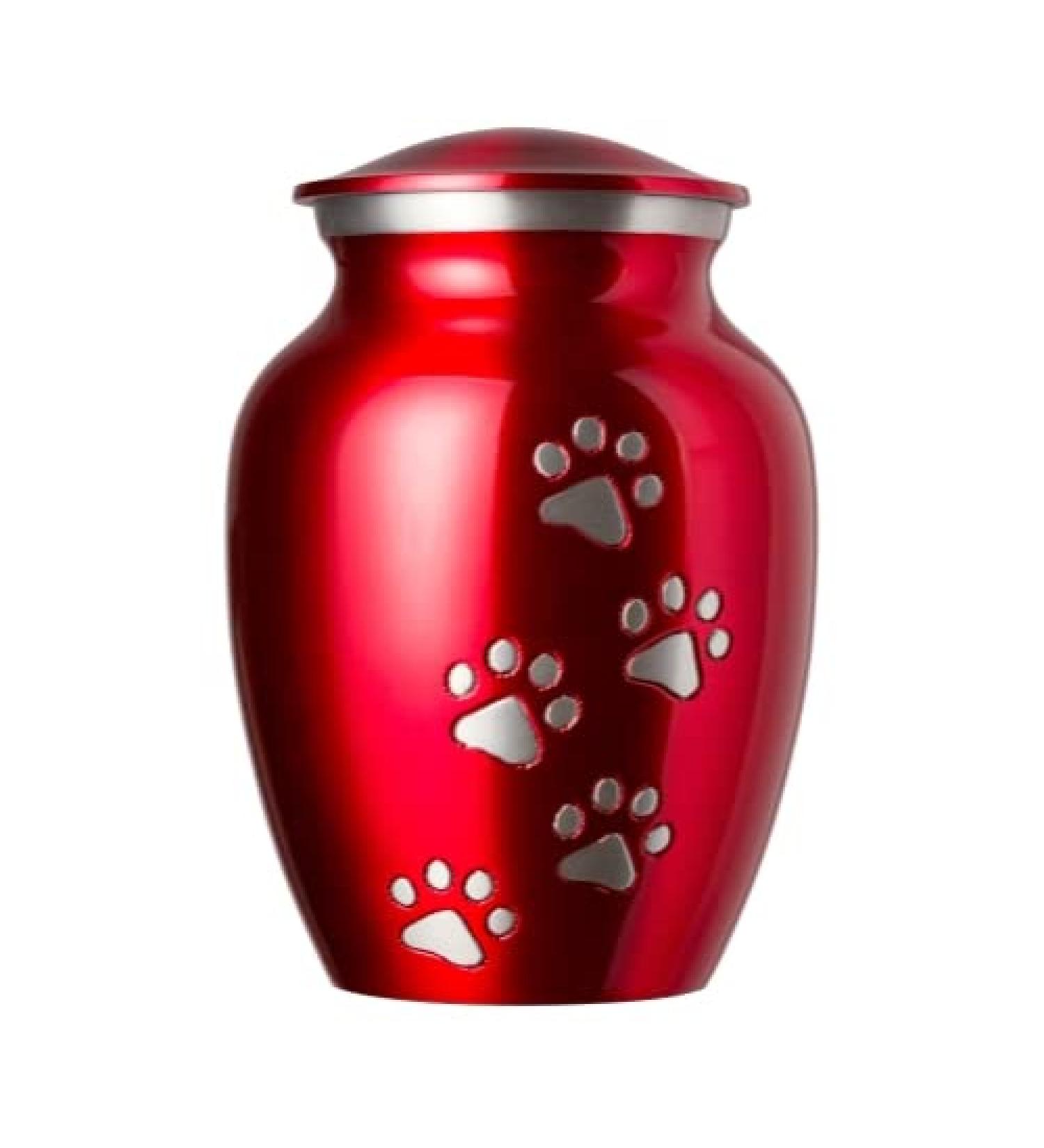 Best Friend Services Ottillie Paws Legacy Pet Urn - Large Ruby Red Brass Cremation Urn for Dogs & Cats Ashes - Hand Carved Memorial Keepsake with Vertical Pewter Paws - Buy Online on GoSupps.com