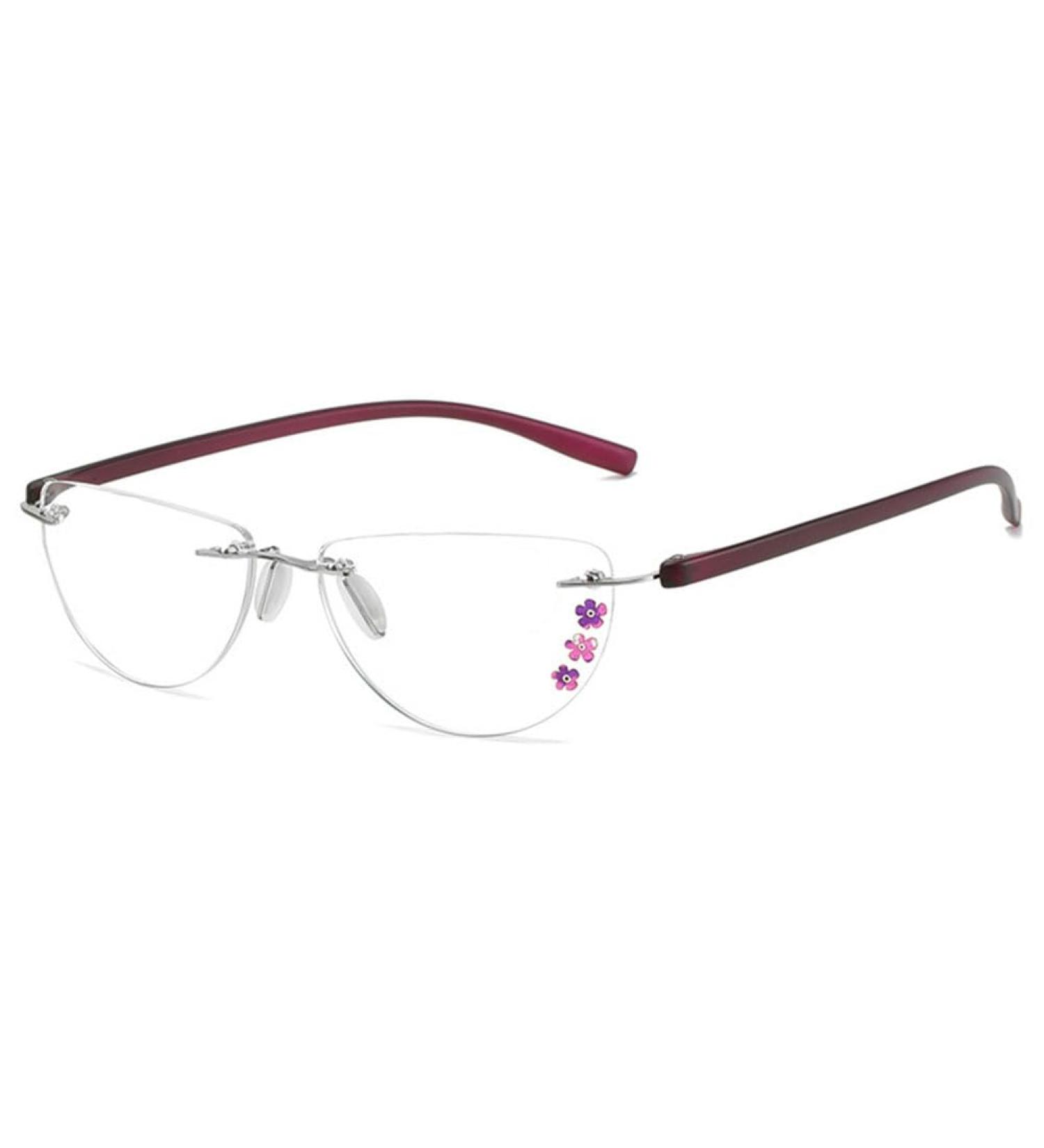 Vevesmundo Crescent Glasses for Women - Blue Light Filter Floral Halfbrand Reading Glasses +1.0 to +4.0 - Stylish Purple 3.5 Diopter Visual Aid - Buy Online on GoSupps.com