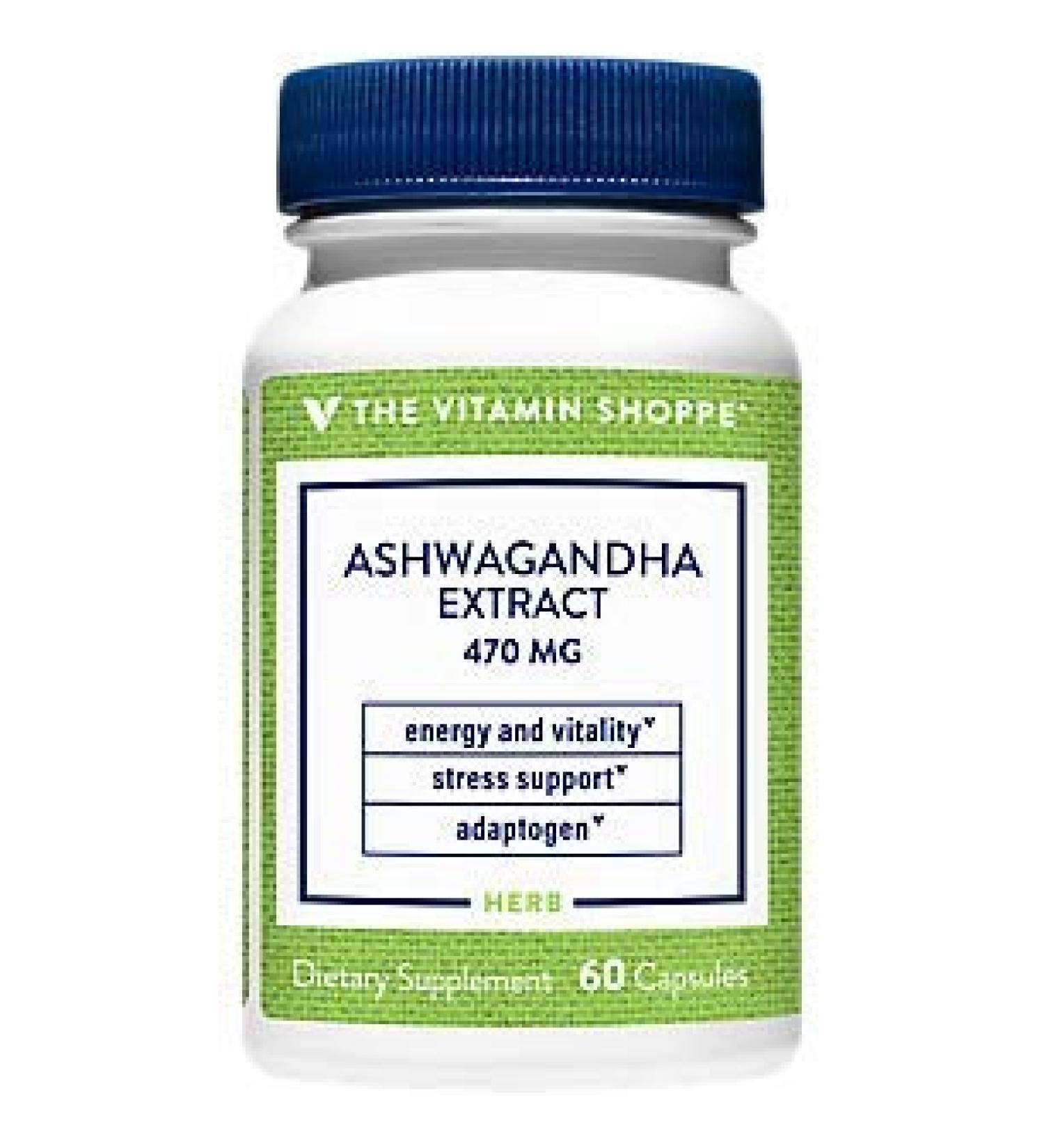 The Vitamin Shoppe Ashwagandha Extract 470MG Herbal Supplement - Energy and Vitality Booster for Stress Management - 60 Capsules - Buy Online on GoSupps.com