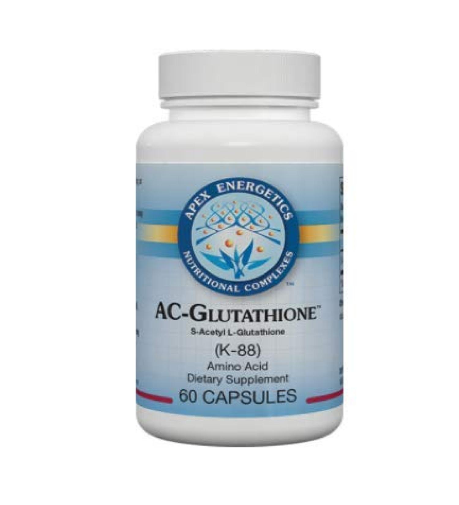 Apex Energetics AC-Glutathione 60ct (K-88) Supports antioxidant processes 125 mg per Capsule of S-Acetyl L-glutathione for Greater Stability bioavailability and Digestive Comfort (125 mg)