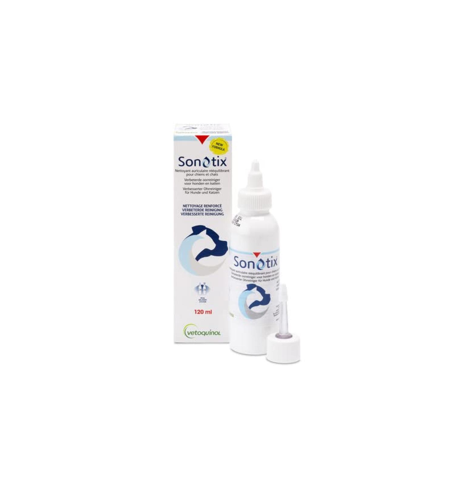 Vetoquinol Sonotix Ear Cleaner for Dogs & Cats | 120ml | Effective Cerumen Removal | Includes Flexible & Short Applicators | International Shipping Available - Buy Online on GoSupps.com