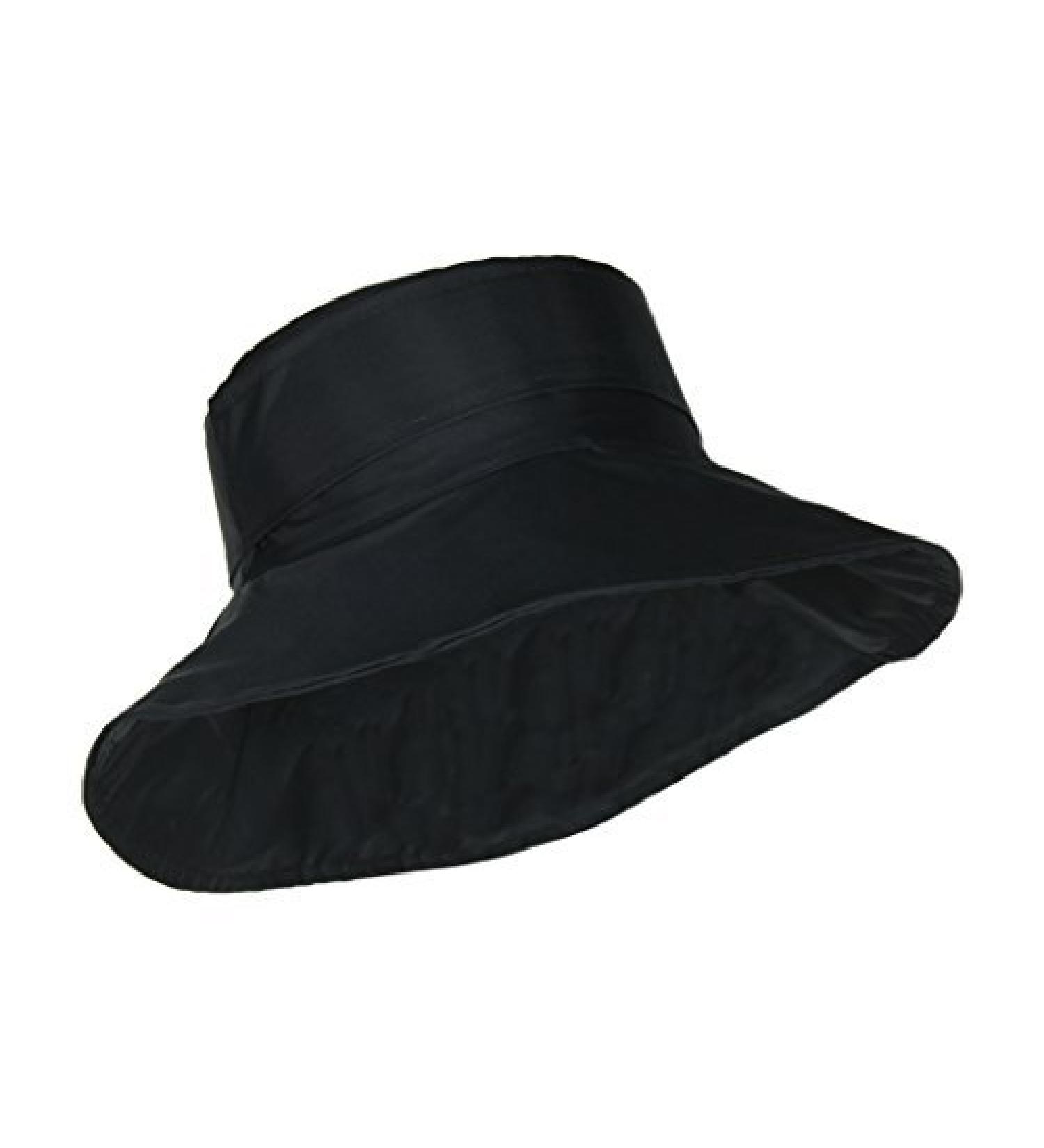 FLH Cute Bucket Rain Hat w/Buckle Accent, 3.5 inch Wide Brim, Roll-Up Packable Black