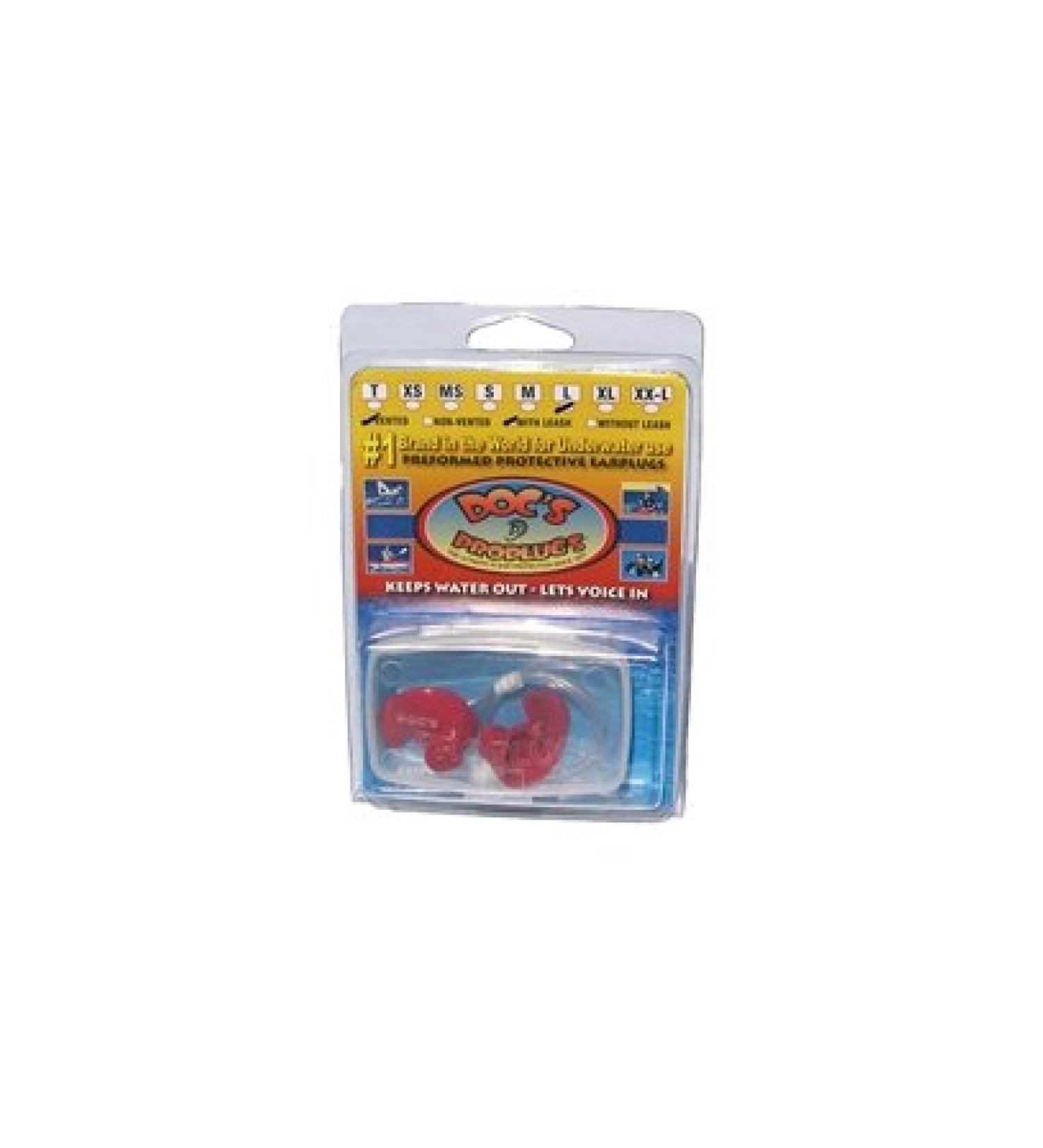 Doc's Proplugs Vented Ear Plug Red w/ Leash Size Medium