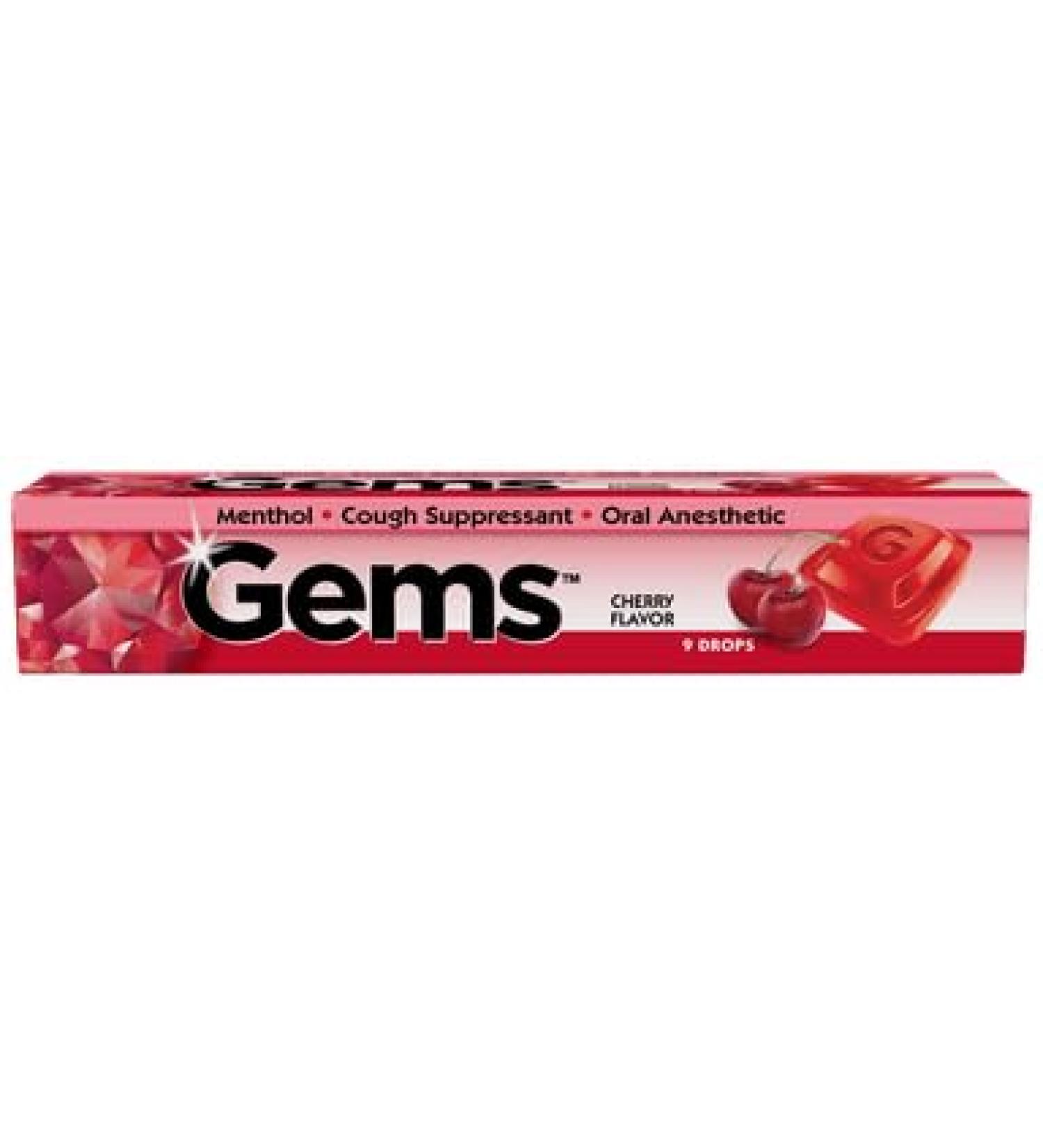 Gems Cough Drops Cherry Flavored - Soothing Throat Relief Cough Drops Menthol Cough Suppressant Cold & Sore Throat Relief That Lasts - Rich and Refreshing Taste - 9 Count Stick (Pack of 12) Cherry 9 Count Stick (Pack of 12)