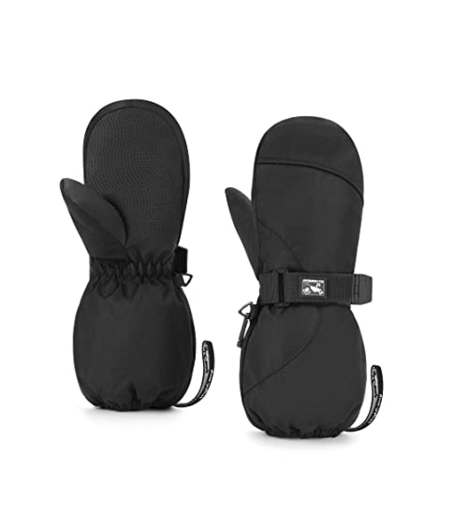 HIGHCAMP Kids Waterproof Winter Mittens M (6-8 Y) Black with Stay-on Strap - Buy Online on GoSupps.com