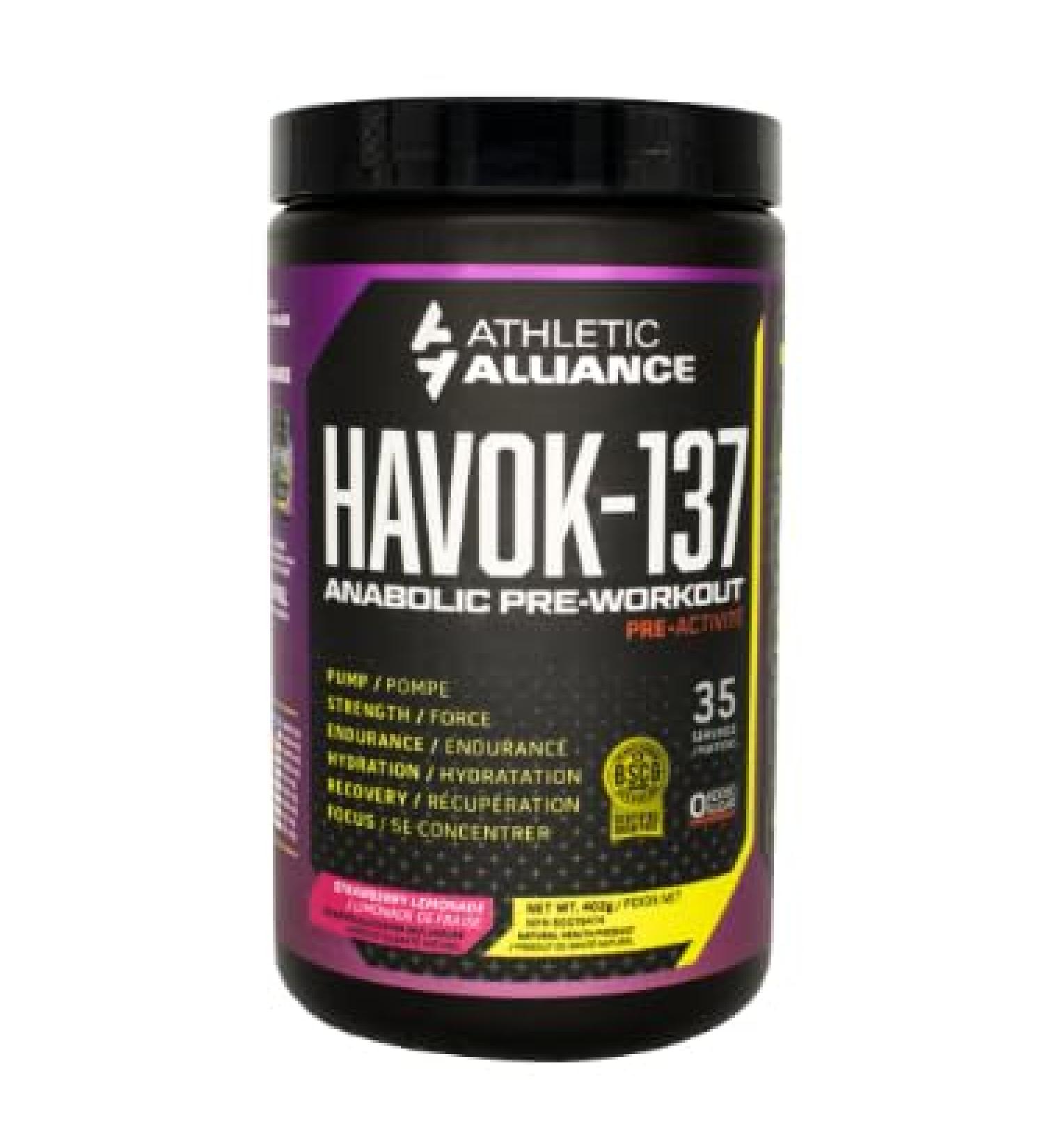 Athletic Alliance Havok-137 Anabolic Pre-Workout Powder with L-Theanine Beta-Alanine Creatine HCL and More Improved Strength and Advanced Endurance Levels Strawberry Lemonade - 35 Serving - Buy Online on GoSupps.com