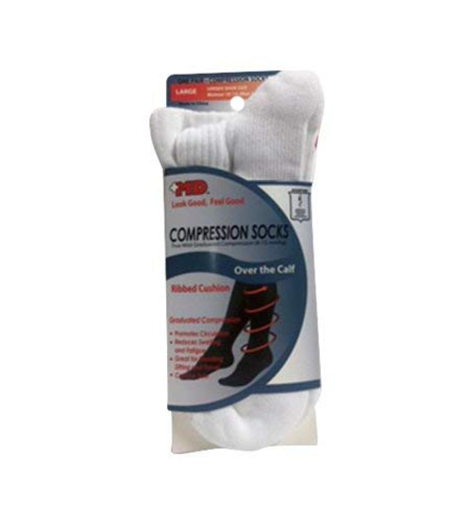 Ribbed Cotton Compression Socks with Cushion Soles White Large