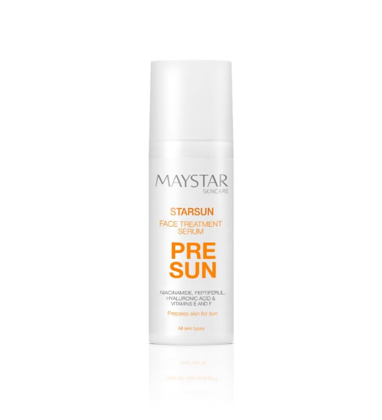 MAYSTAR SKINCARE STARSUN FACE TREATMENT SERUM PRE-SUN 50 ml. Very light texture serum that prepares the skin for sun exposure. - Buy Online on GoSupps.com