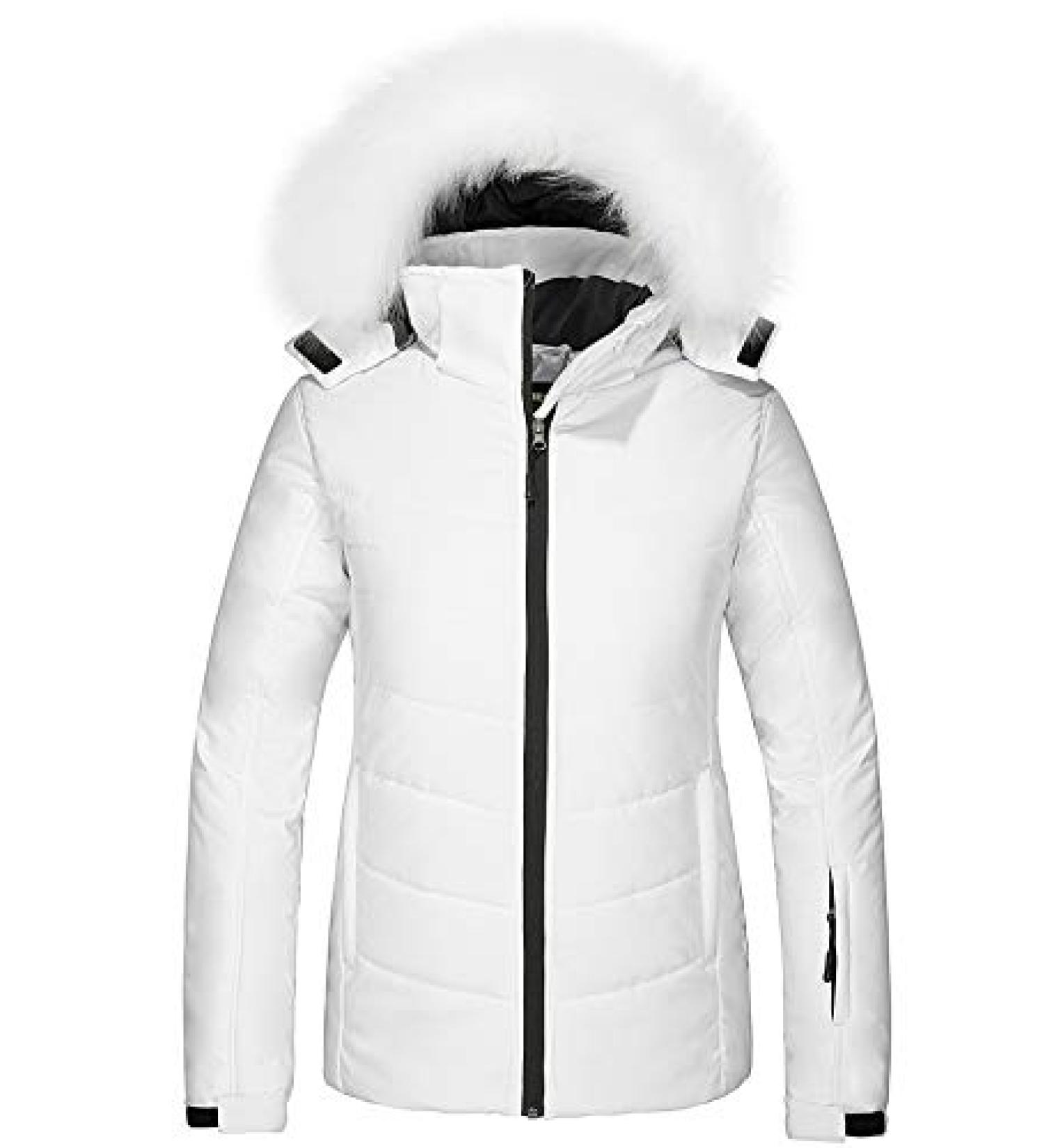 Skieer Women's Waterproof Puffer Ski Jacket with Hood - White (Size Medium) - Buy Online on GoSupps.com