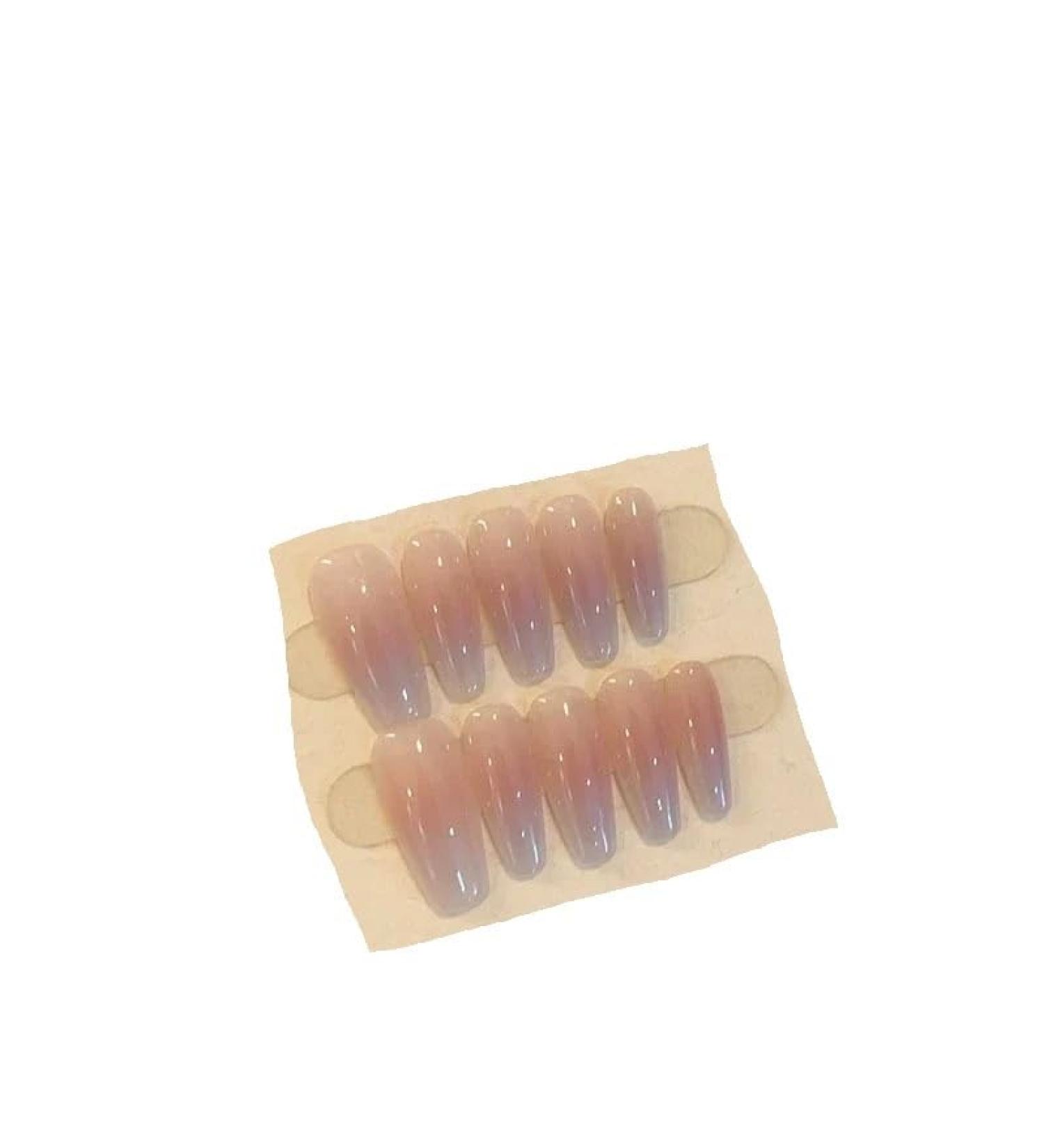 Handmade peach pink jelly press on nails long full cover ballet fake nails with glue detachable stick on nails short tips (Color : 3 Size : S)