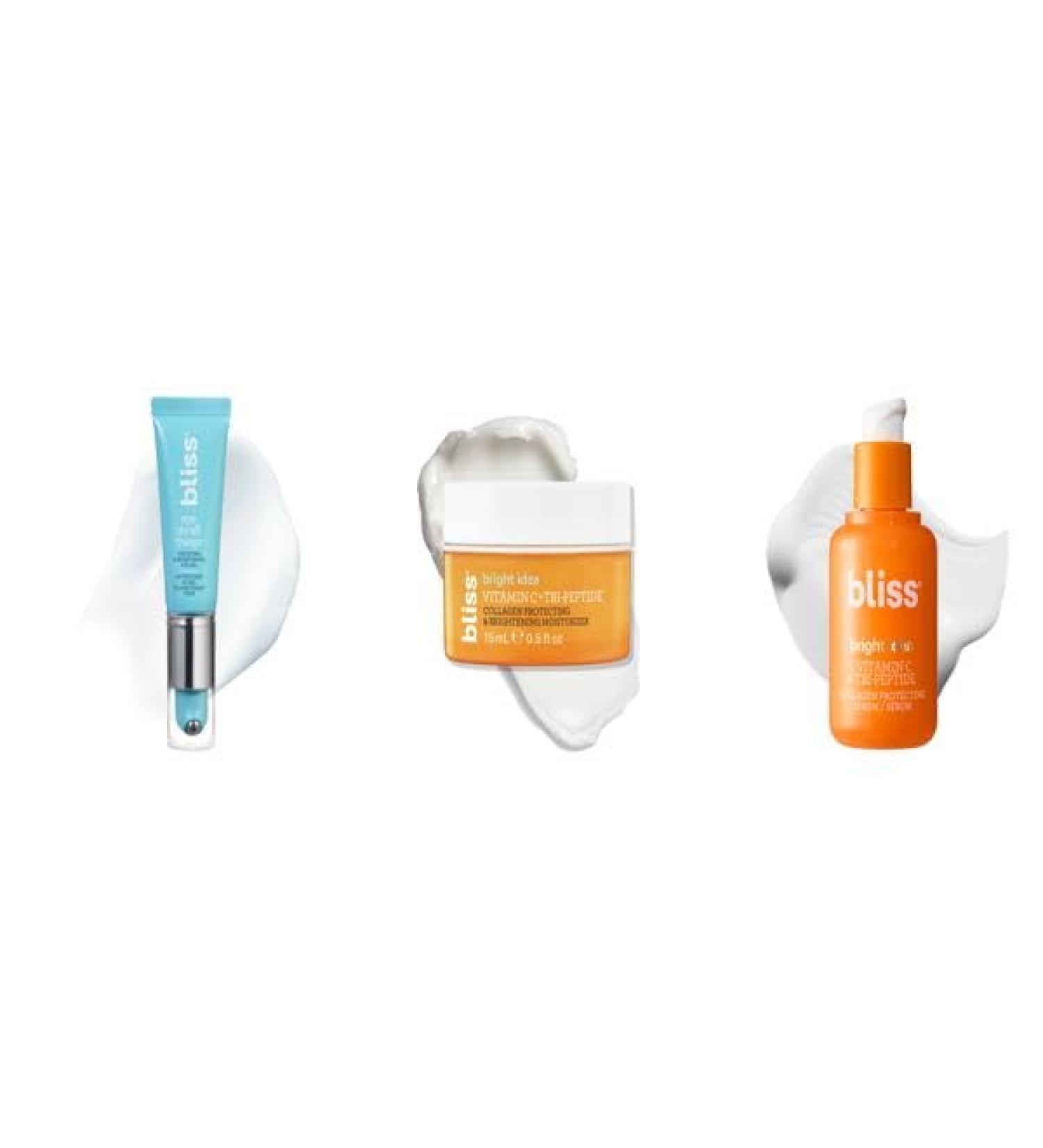 Bliss Eye Do All Things Eye Gel + Bright Idea Vitamin C Facial Serum + Bright Idea Vitamin C Facial Moisturizer | Complete Hydration & Brightening Trio - Buy Online on GoSupps.com