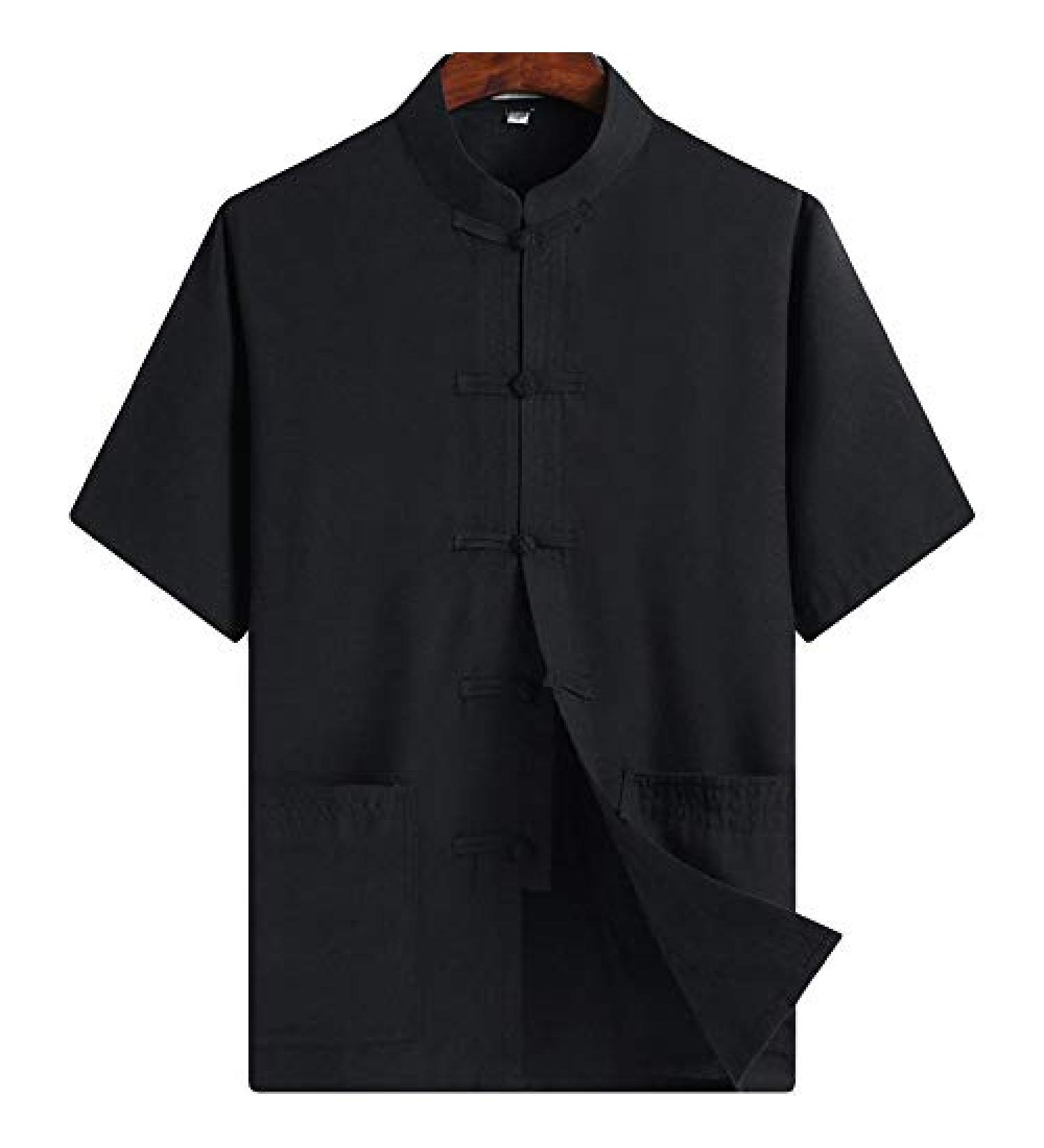 ZooBoo Men's Chinese Tang Suit Kung Fu Short Sleeve Shirt - Large Black - Buy Online on GoSupps.com