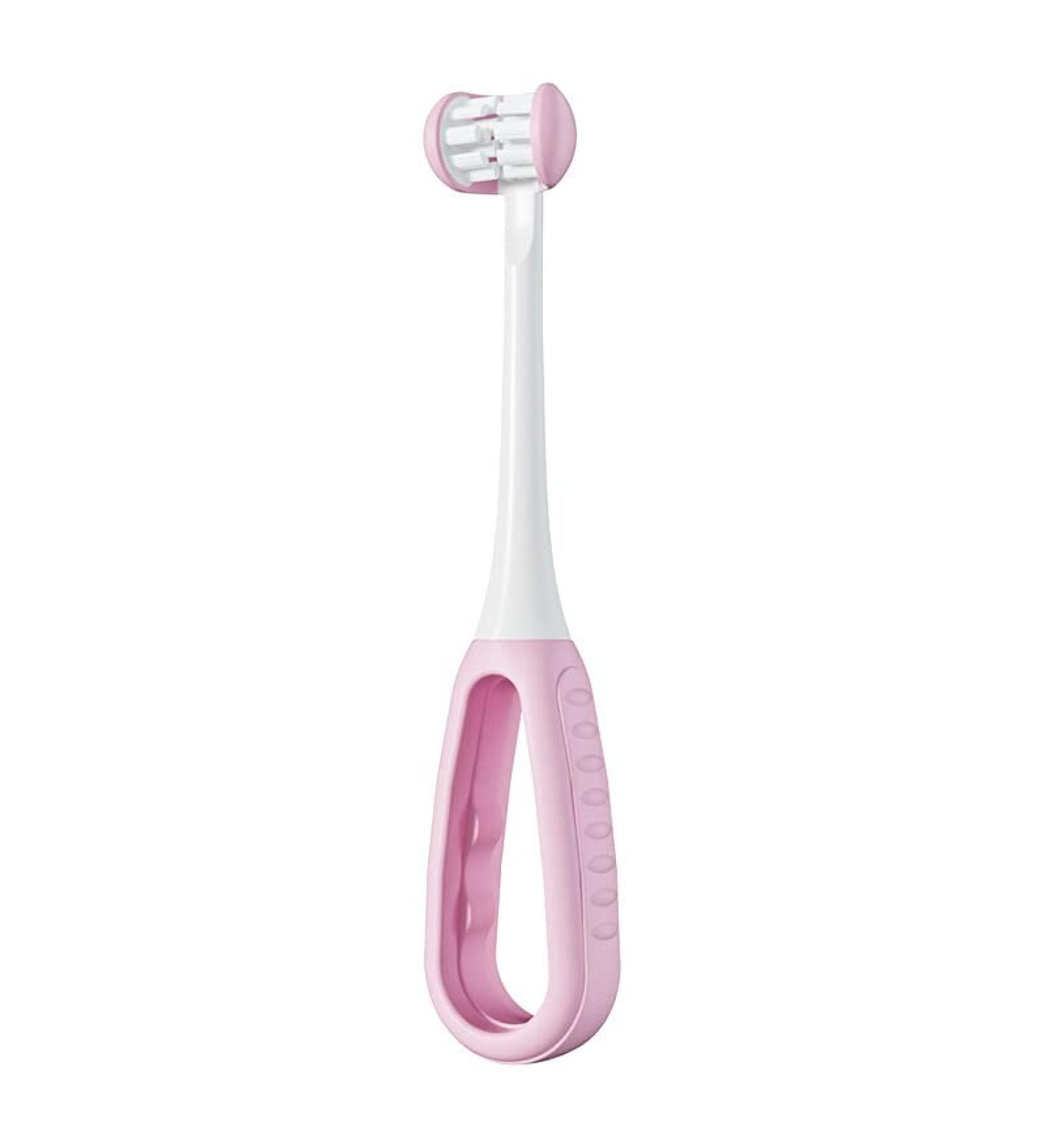 LEYUYO 3 Sided Toothbrush for Toddlers - Baby Toothbrush for Complete Oral Care - Triple Sided Kids Toothbrush (Pink) - Buy Online on GoSupps.com