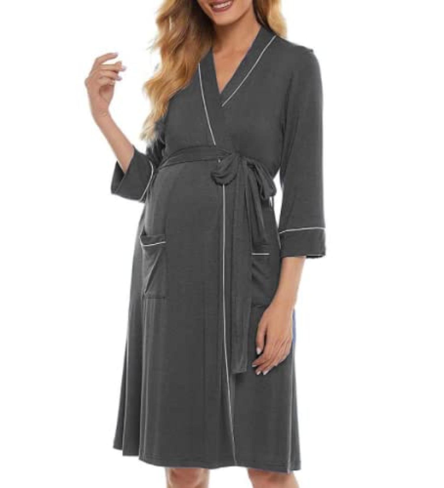 OCCIENTEC Maternity Nursing Robe & Nightgown Set | Maternity Hospital Gown for Breastfeeding | M Grey - Buy Online on GoSupps.com