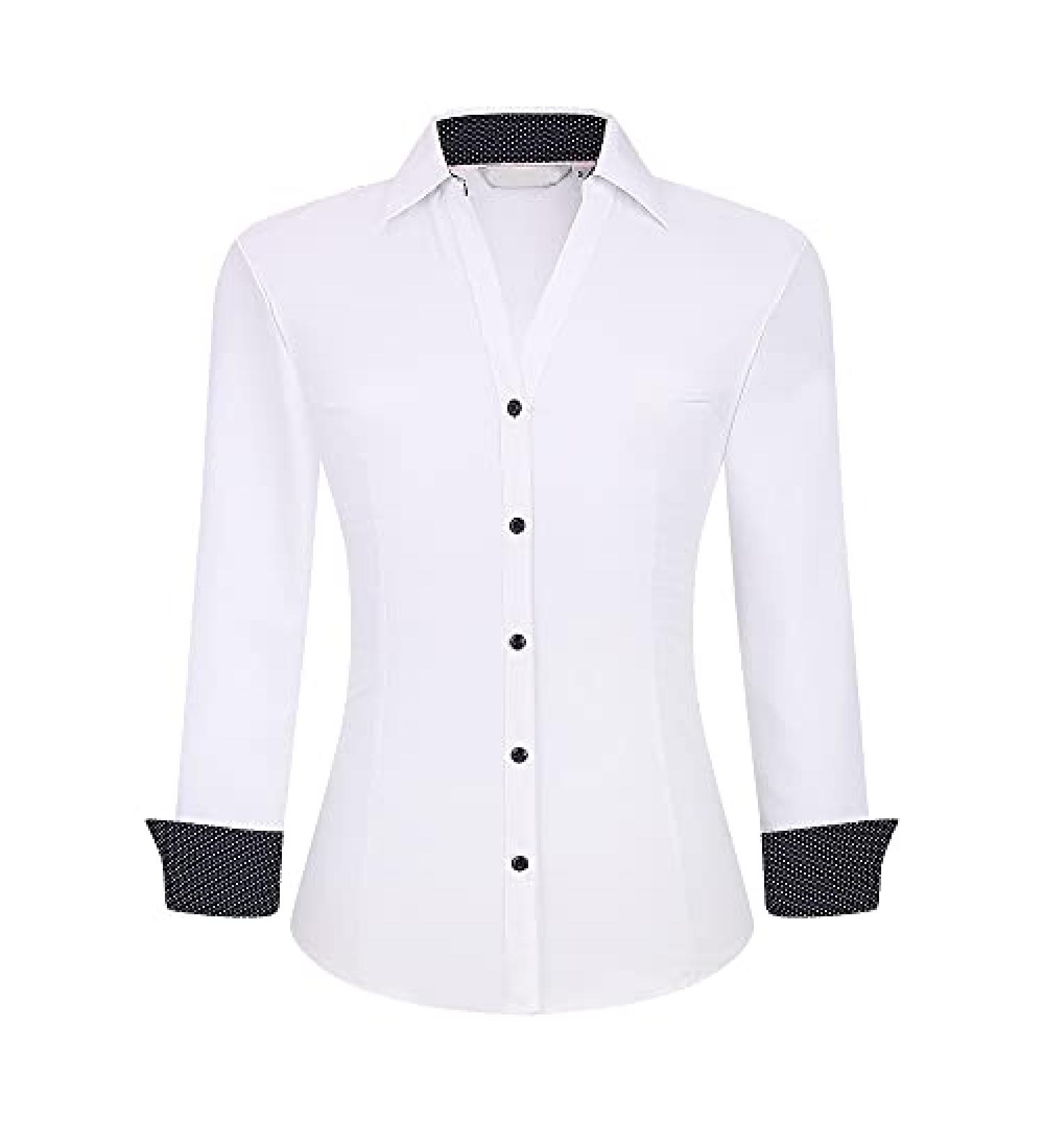 WARHORSEE Women's White Button Down Shirt - Long Sleeve V Neck Business Casual Blouse - XL - Buy Online on GoSupps.com