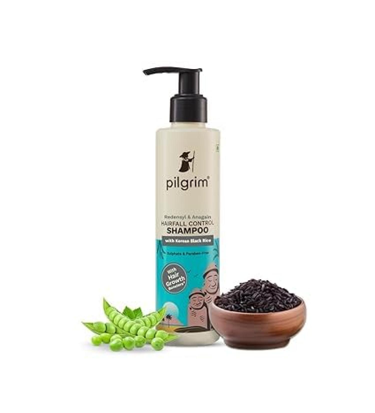 Pilgrim Redensyl & Anagain Anti-Hairfall Shampoo - 200ml Korean Black Rice for Men & Women | Reduces Hairfall & Promotes Thickness - All Hair Types - Buy Online on GoSupps.com