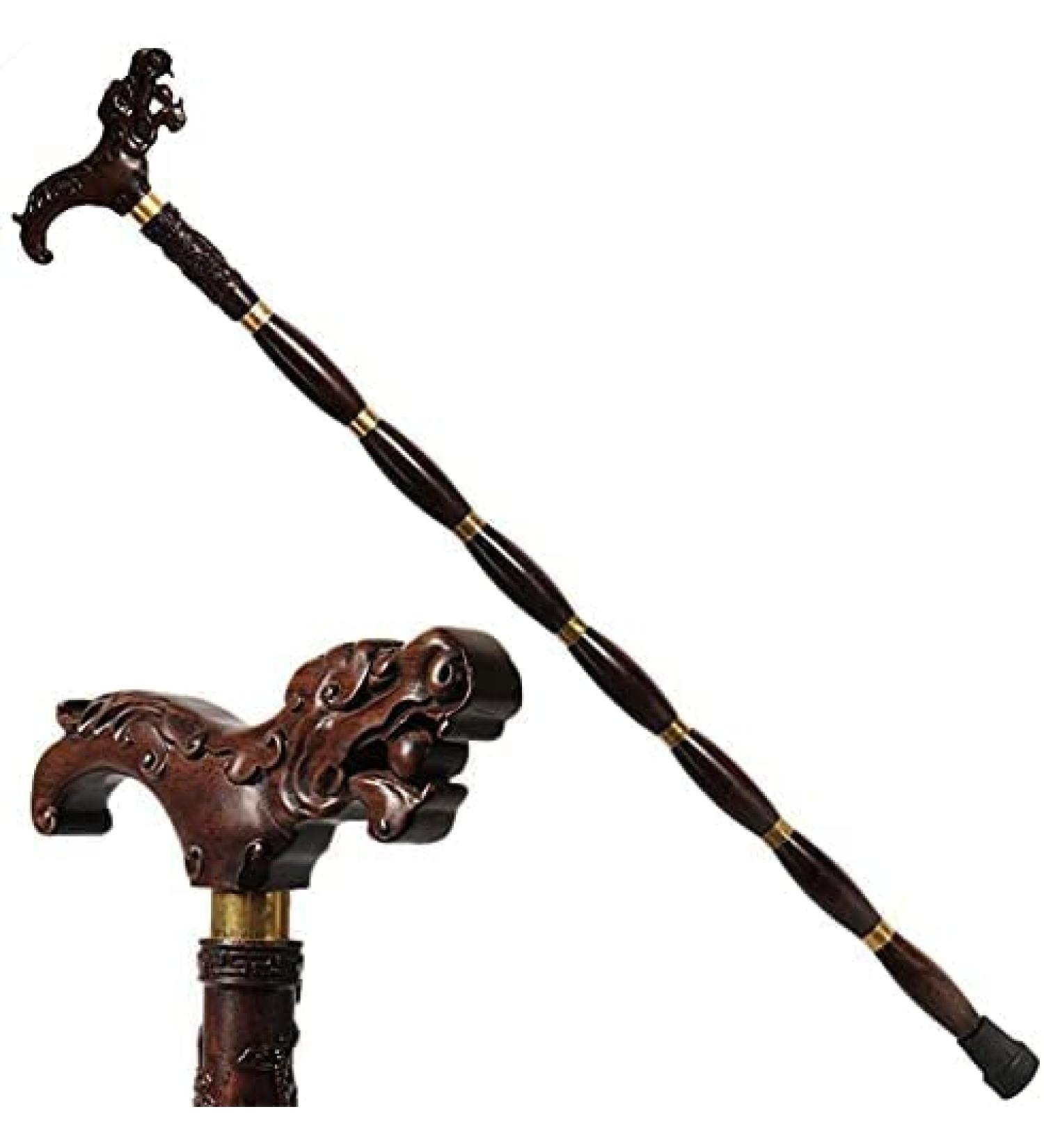 Wooden Sticks Solid Wood Old Wooden Mahogany Carved Rosewood Crutches Leading Black Old Wood Wooden Cane Hand-Carved Ideal for Men or Women with Active Out - Buy Online on GoSupps.com