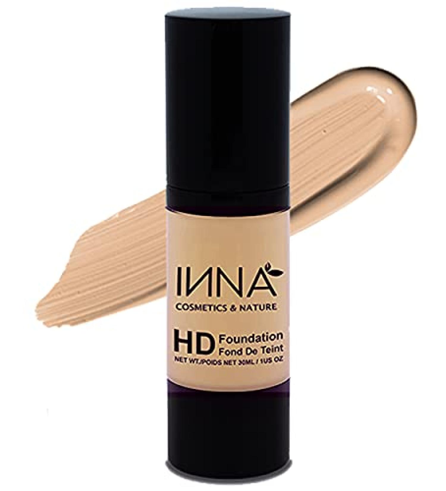 Inna Cosmetics & Nature HD Liquid Foundation - Vegan, Gluten-Free, Paraben-Free, Oil-Free, Mineral, Cruelty-Free, with Sun Protection and Antioxidants - Made in Canada - 30ml (Extra Light Porcelain/Medium Po...) - Buy Online on GoSupps.com
