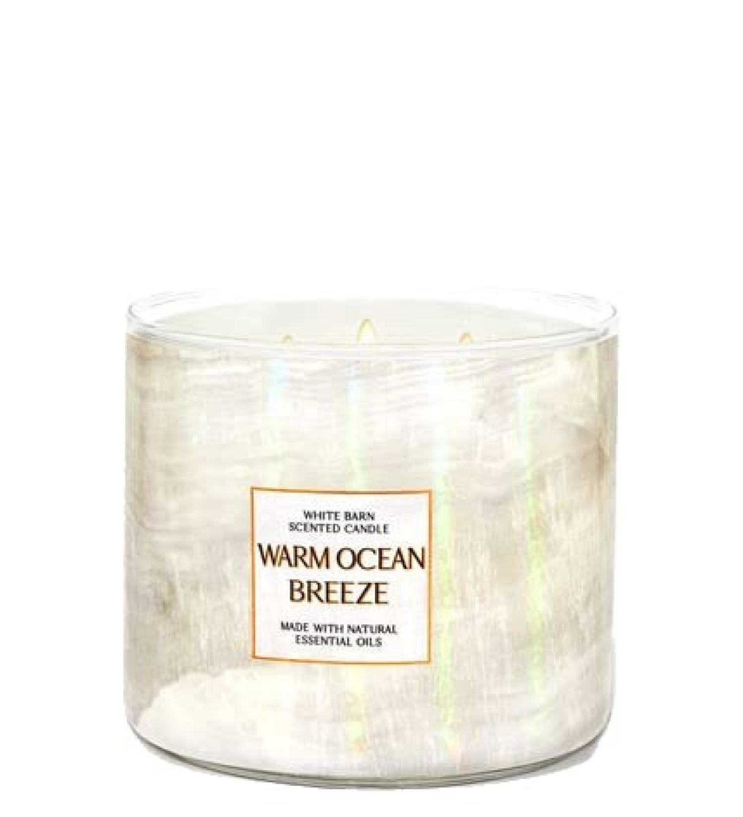 Bath & Body Works White Barn 3-Wick Candle w/Essential Oils - 14.5 oz - 2022 Spring Scents (Warm Ocean Breeze)
