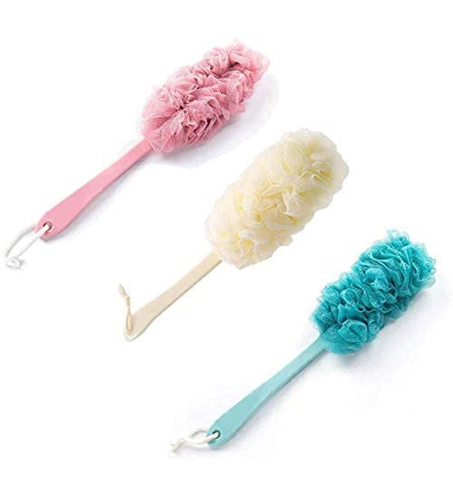 Pack of 3 Shower Sponges with Handles - Dual-Sided Bath Scrubbers & Back Brushes for Men and Women | Perfect Bathroom Accessories - Buy Online on GoSupps.com
