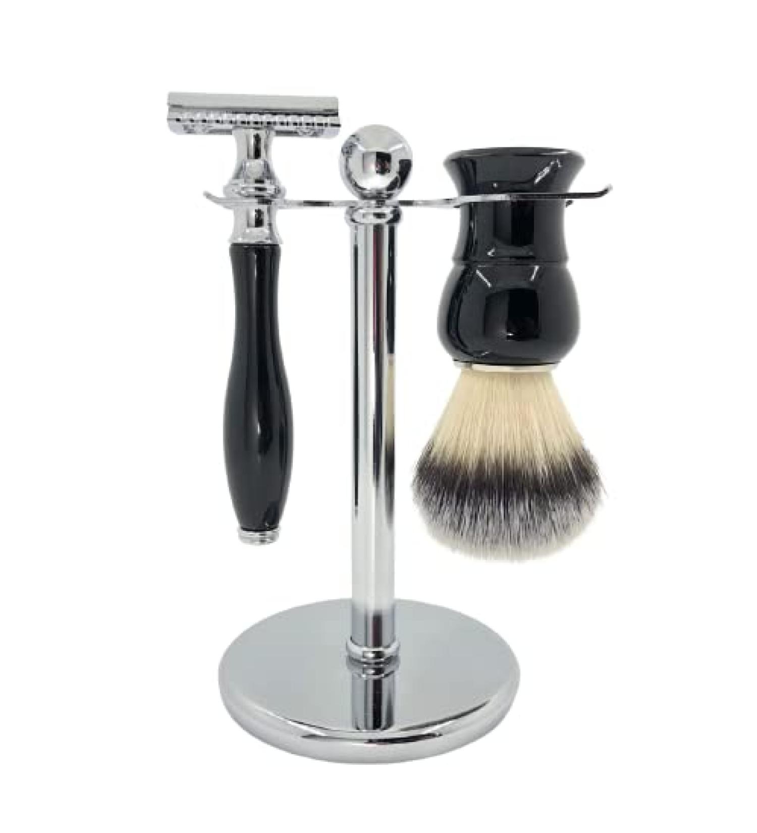 CSB Wet Shaving Kit for Men | 3-in-1 Shaving Set with Razor Brush & Chrome Stand - International Shipping Available - Buy Online on GoSupps.com