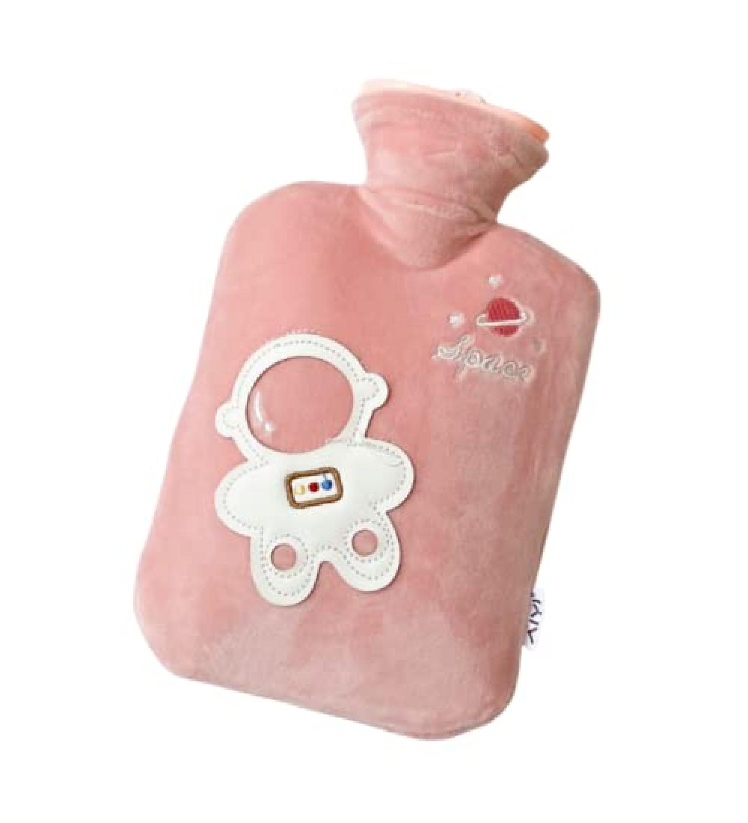 Small Astronaut Heat Bottle with Cover | Cute Portable Plush Hot Water Bag | 1000ml Warm Pink for Pain Relief & Cold Therapy - Buy Online on GoSupps.com