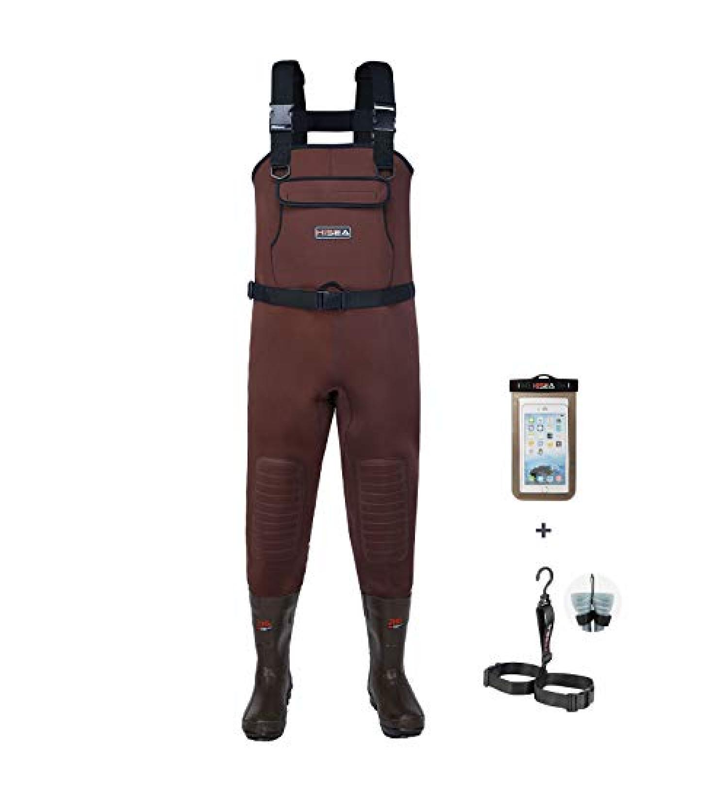 HISEA Neoprene Fishing Chest Waders with Cleated Bootfoot - Brown - Size M10/W12 - Buy Online on GoSupps.com