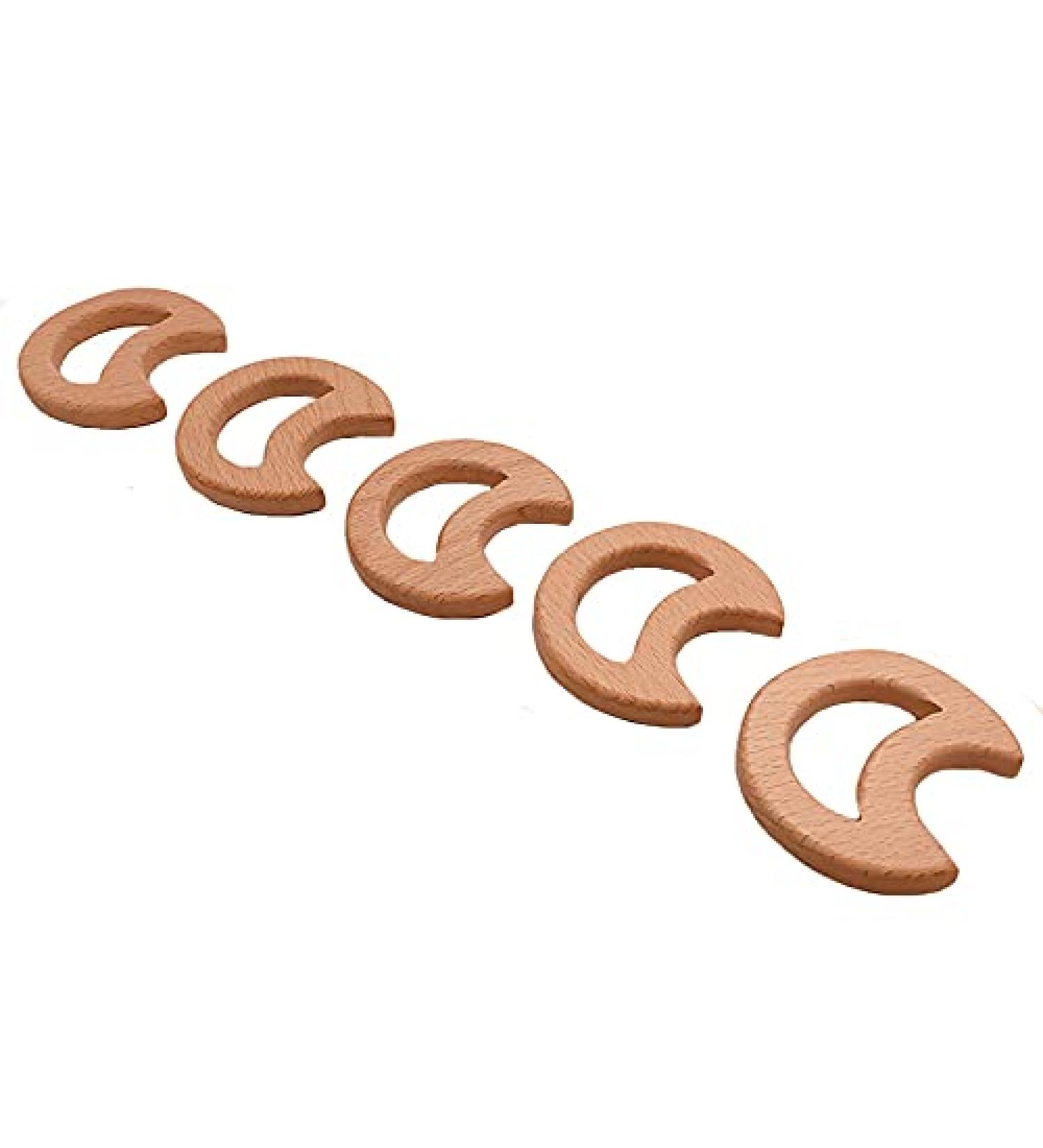 Wendysun 5pcs Cartoon Wood Baby Teether - Natural Animal Full Moon Shape Teething Nursing Beech Teether DIY Pendant Toy - Buy Online on GoSupps.com