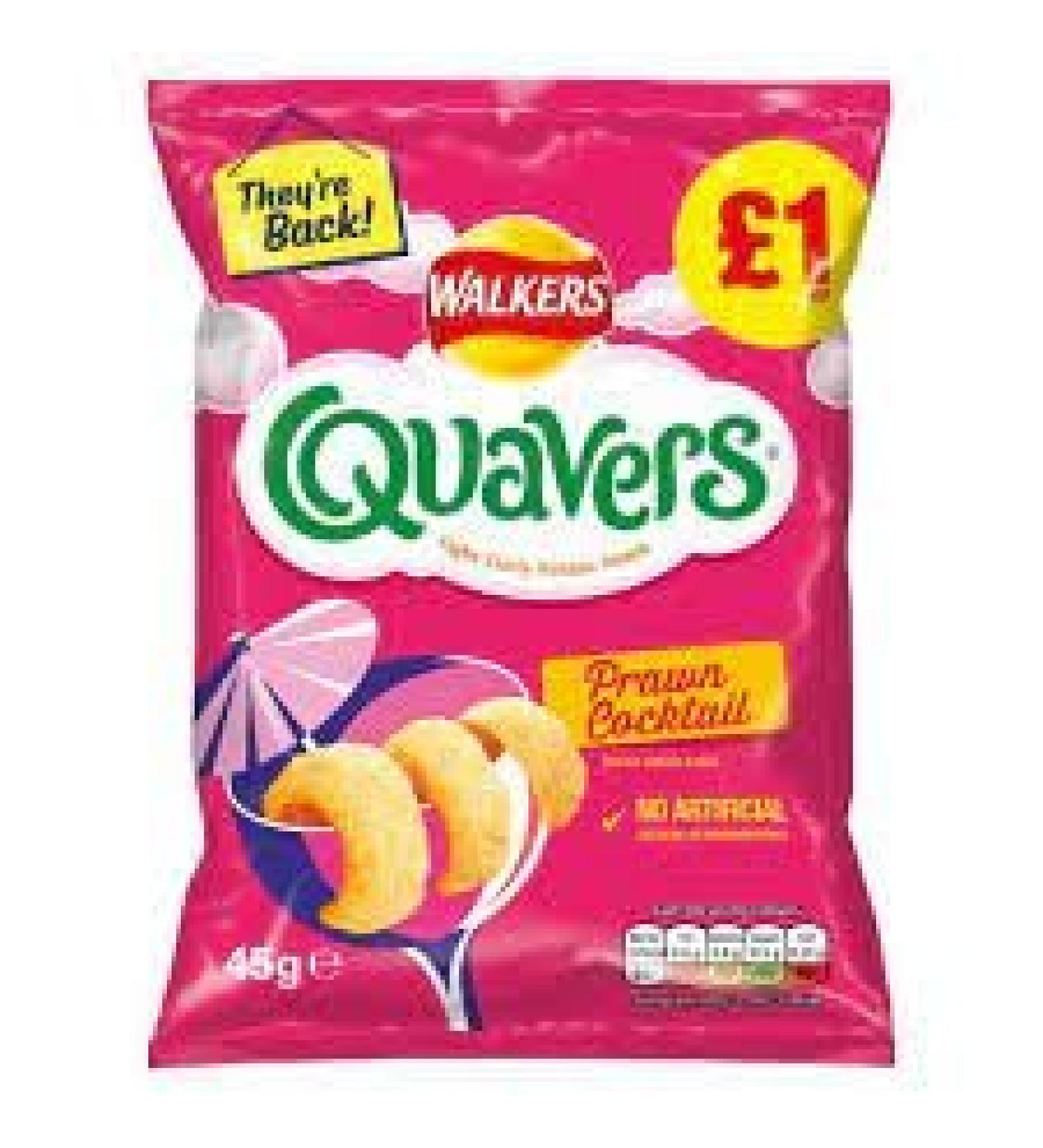 Walkers Quavers Light Curly Potato Snacks (Prawn Cocktail 15 x 54g)