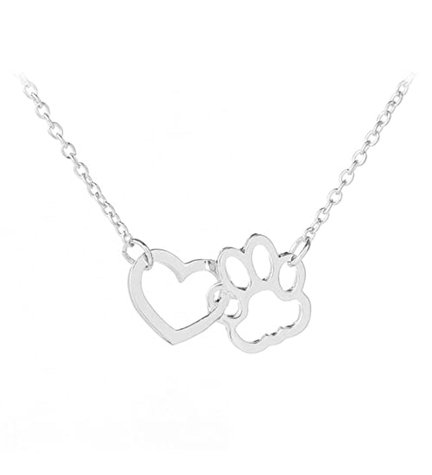 Colorful Bling Dog Cat Paw Print Necklace for Women - Double Hollow Heart Pendant Jewelry for Pet Lovers - Buy Online on GoSupps.com
