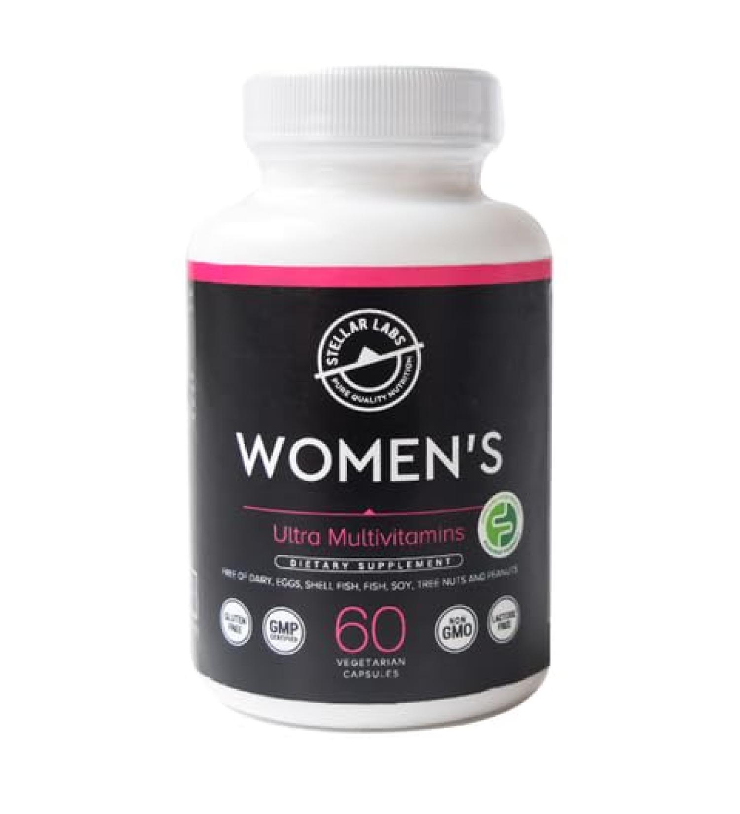 Stellar Labs Low FODMAP Vegan Women's Ultra Multi-Vitamin | Easy to Digest Daily Multivitamin Without Iron | Low Energy Supplement, Female Support | Easy to Swallow Veggie Capsules | 60 Count - Buy Online on GoSupps.com