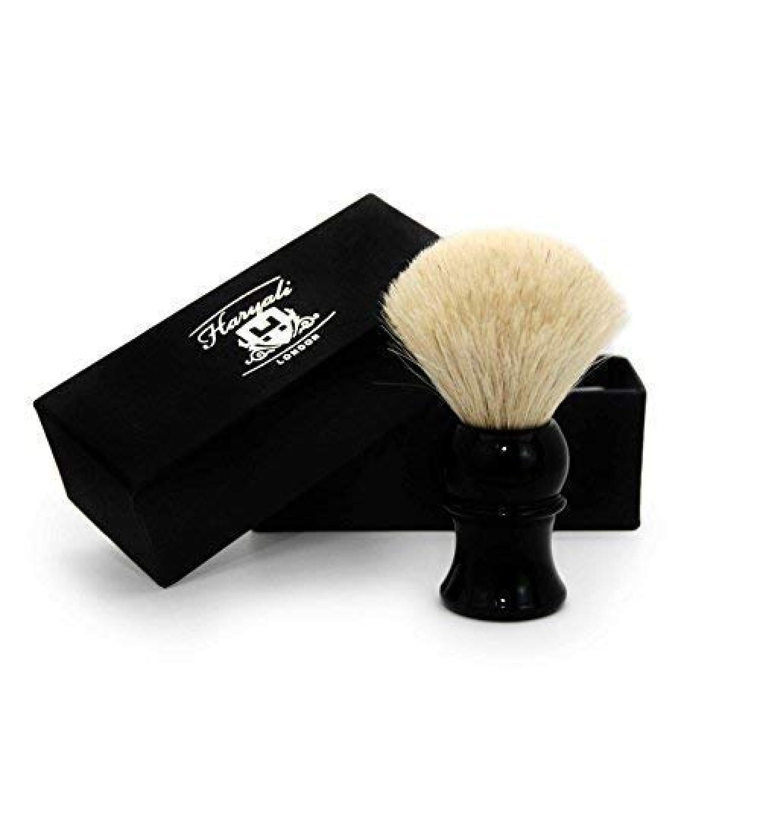 Shaving brush for men in gift packaging (white badger hair shaving brush with pure black handle)