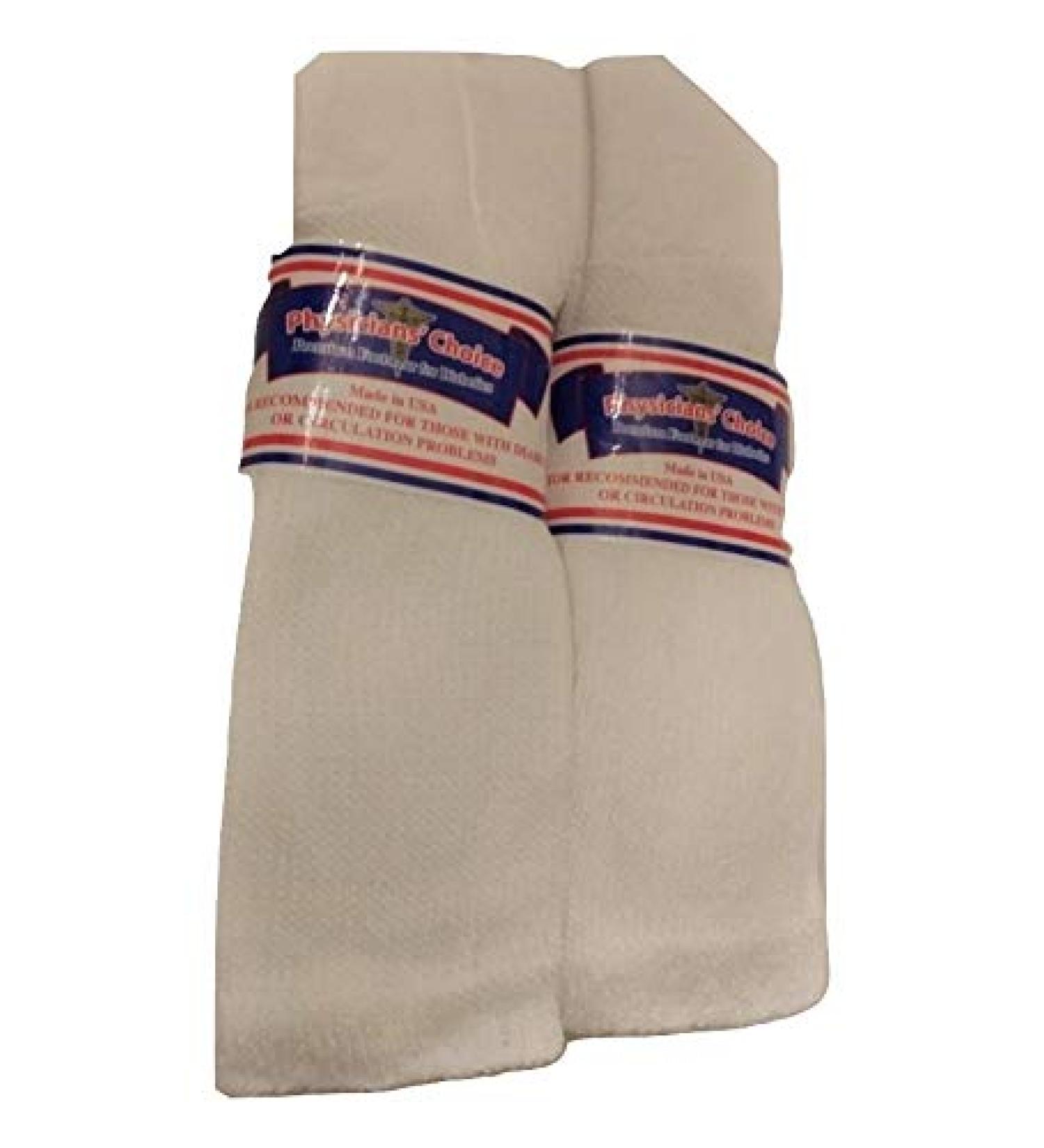 6 Pair Physicians' Choice WHITE Sz. 13-15 Diabetic Socks Crew Mid-Calf Loose Fit Tops Made in USA 13-15 White