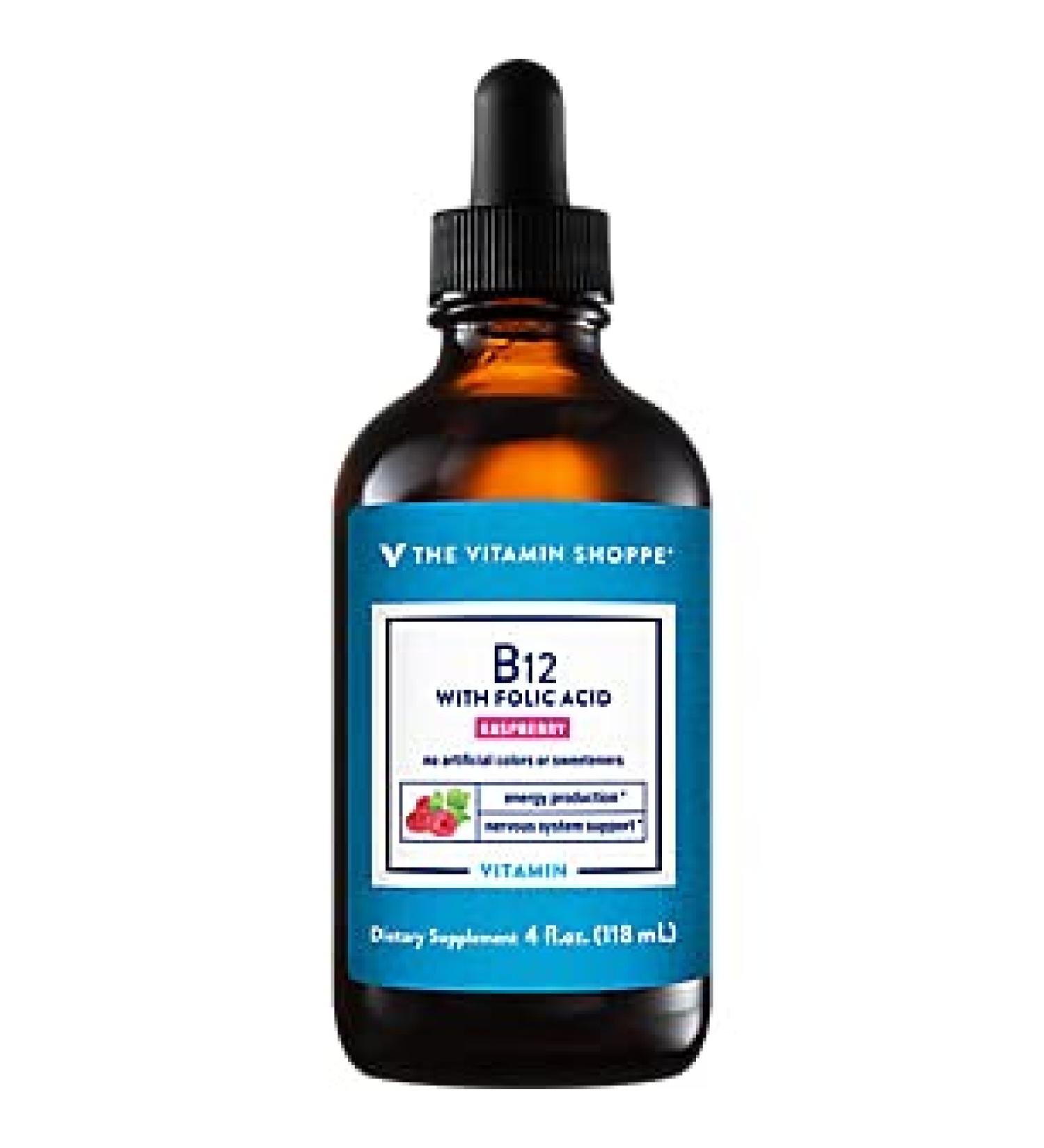 Vitamin Shoppe Liquid Vitamin B12 with Folic Acid - Raspberry Flavor | Energy Support & Folic Acid | 4 Fl Oz Bottle - Buy Online on GoSupps.com