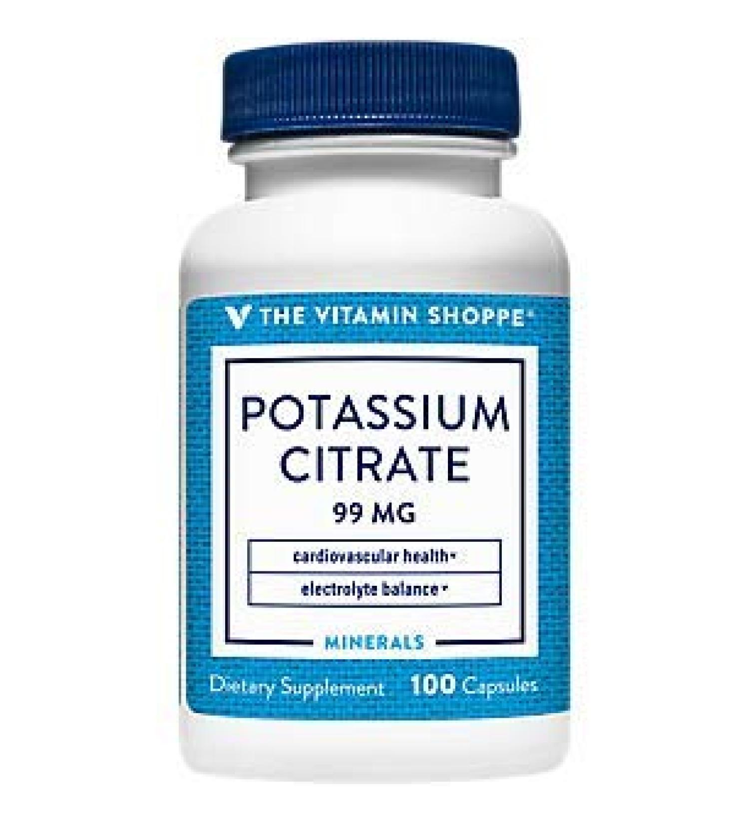 Vitamin Shoppe Potassium Citrate 99mg - Cardiovascular & Cellular Health Support (100 Capsules) - Buy Online on GoSupps.com