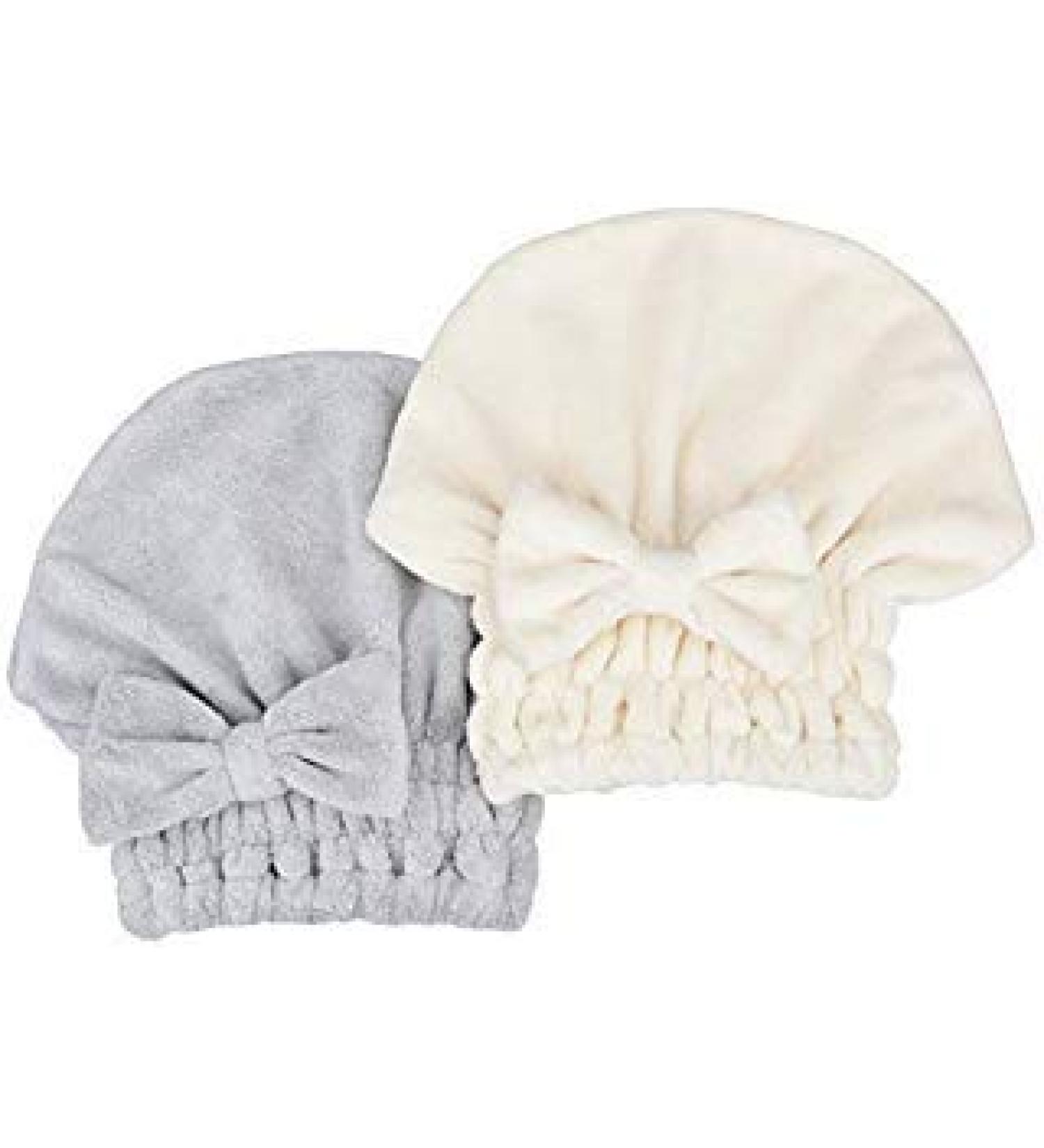 Mayow microfiber-hair-dry cap hair dryer hat ultra absorbent quickly drying hair-turban packaging cloth for women and girls gray + white