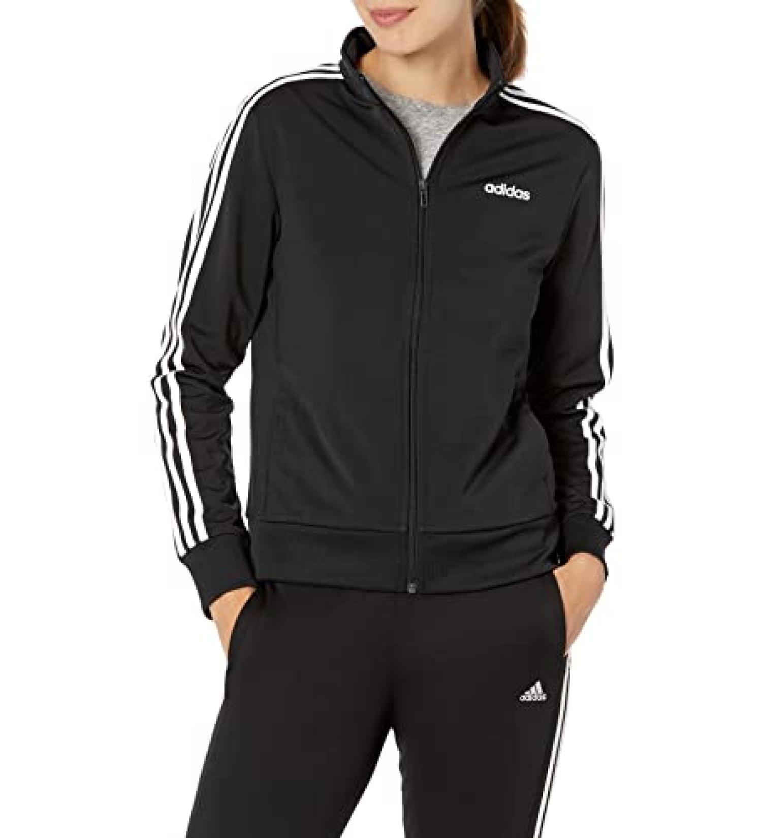 adidas Women's Essentials 3-Stripe Track Jacket - Medium - Black/White - Buy Online on GoSupps.com
