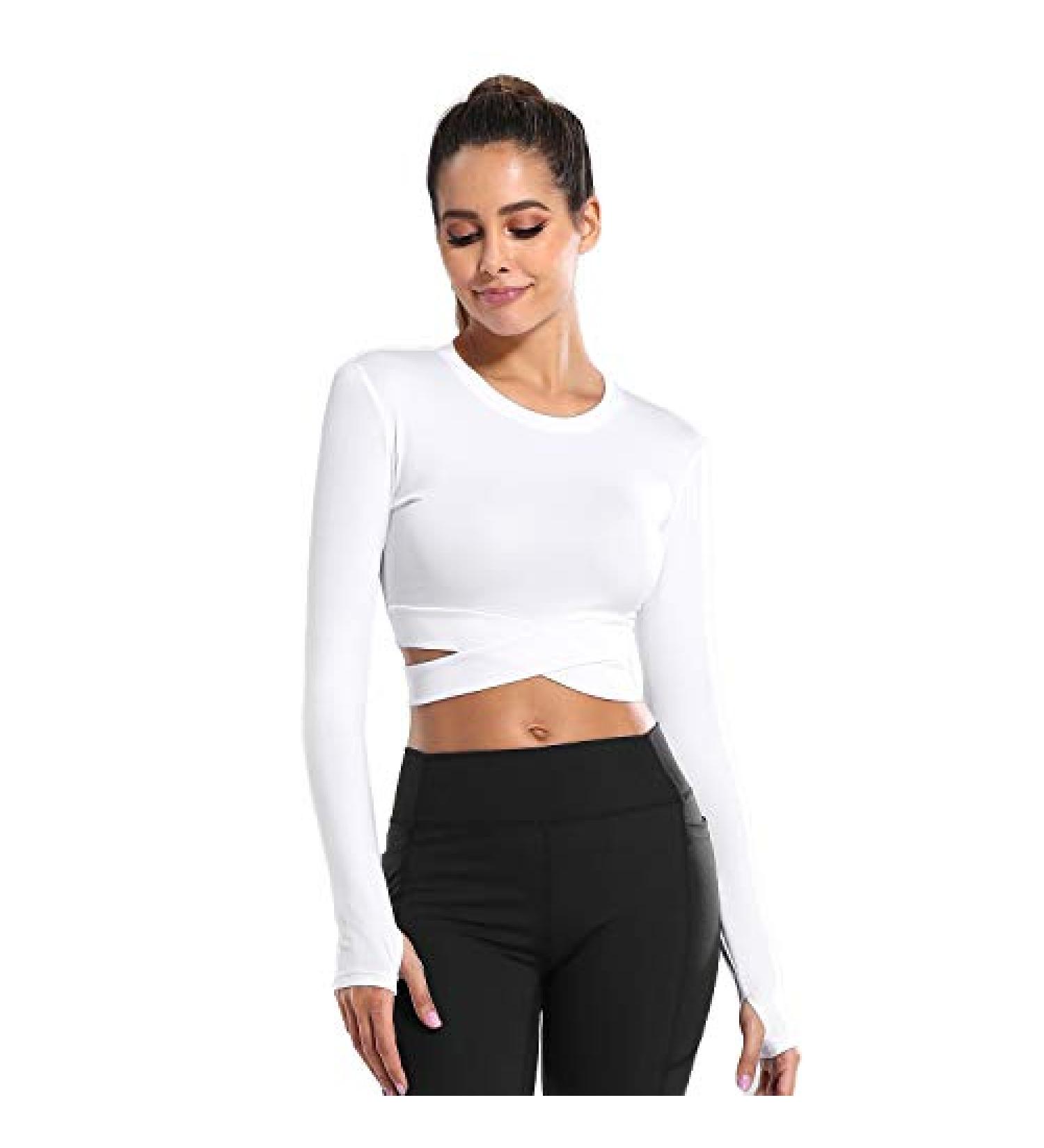DREAM SLIM Women's Short Sleeve Crop Top - White, Small | Tummy Cross Fit for Yoga, Running, Gym Workout - Buy Online on GoSupps.com