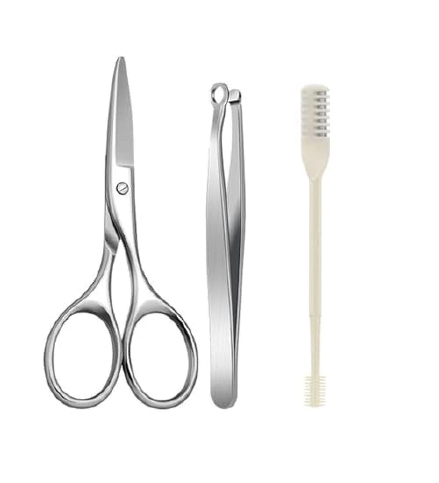 Nose Hair Scissors Facial Hair Scissors Round Head Small Scissors for Nose Ears Eyebrows Moustache Trimming Set (Set of 3)