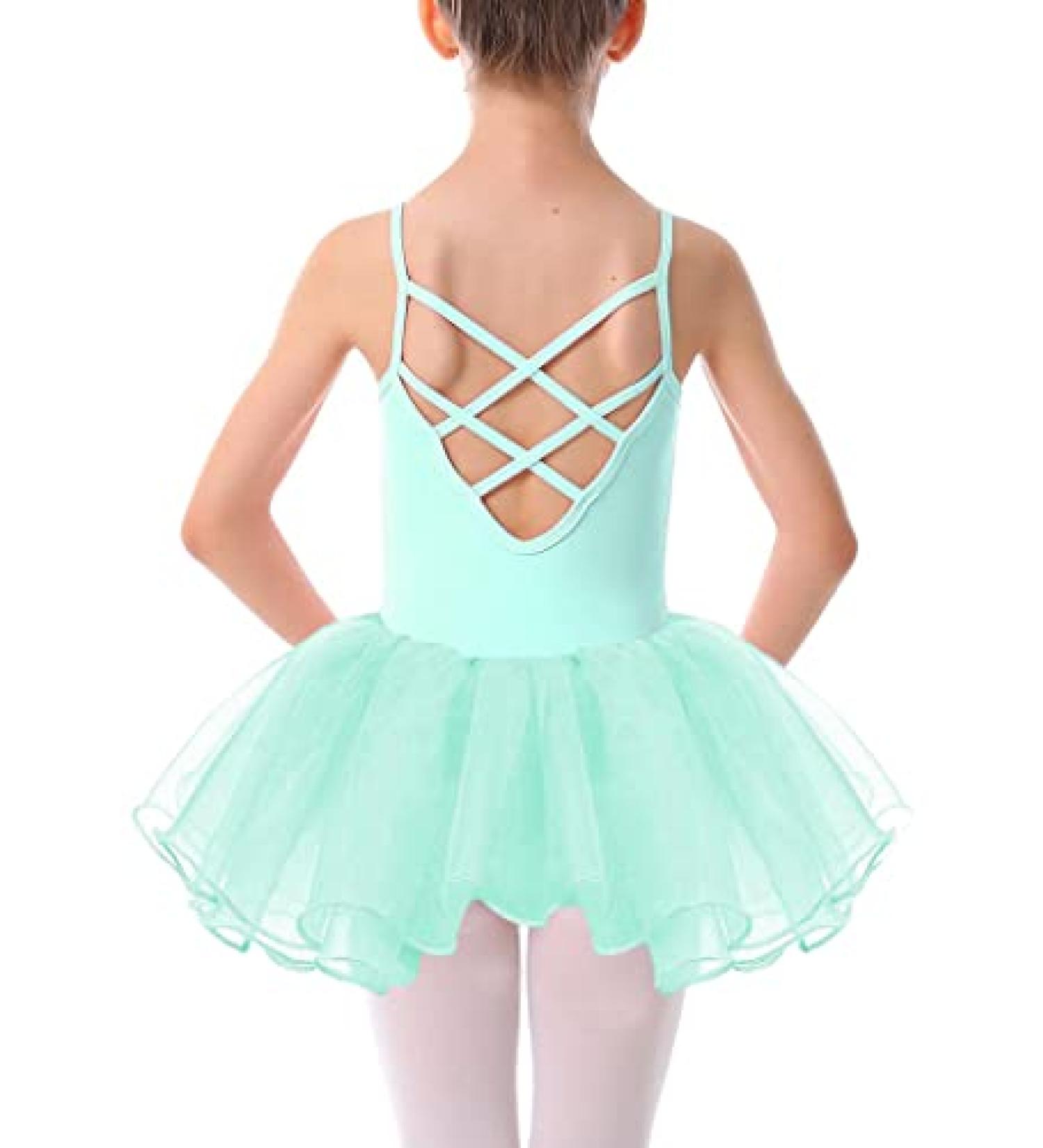 Kidsmian Girls Ballet Leotard with Crisscross Back Straps & Organza Skirt 6-7 Years - Lake Green - Buy Online on GoSupps.com