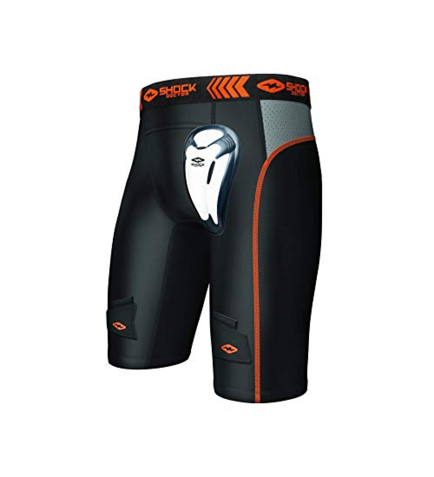 Shock Doctor mens Core Support With Protective Bioflex (Adult) Compression Hockey Shorts w cup, Black New, Adult XXL US