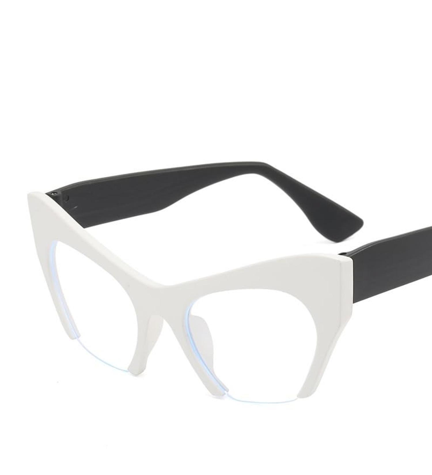 Ultra Light Cat-Eye Reading Glasses | Blue Light Blocking | Large Anti-UV Computer Readers | Stylish Flat Mirror +350 | White-Black - Buy Online on GoSupps.com