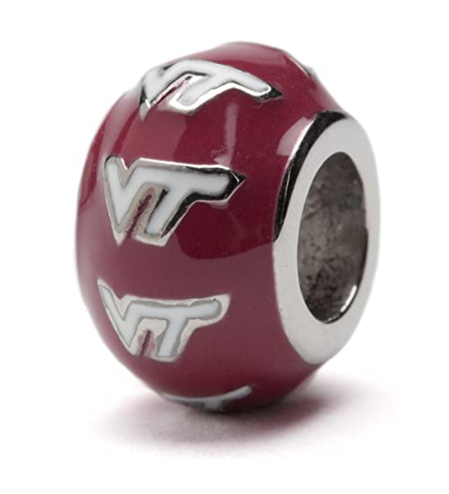 Virginia Tech Hokies White VT on Red Round Bead Charm - Officially Licensed Stainless Steel Jewelry - Buy Online on GoSupps.com