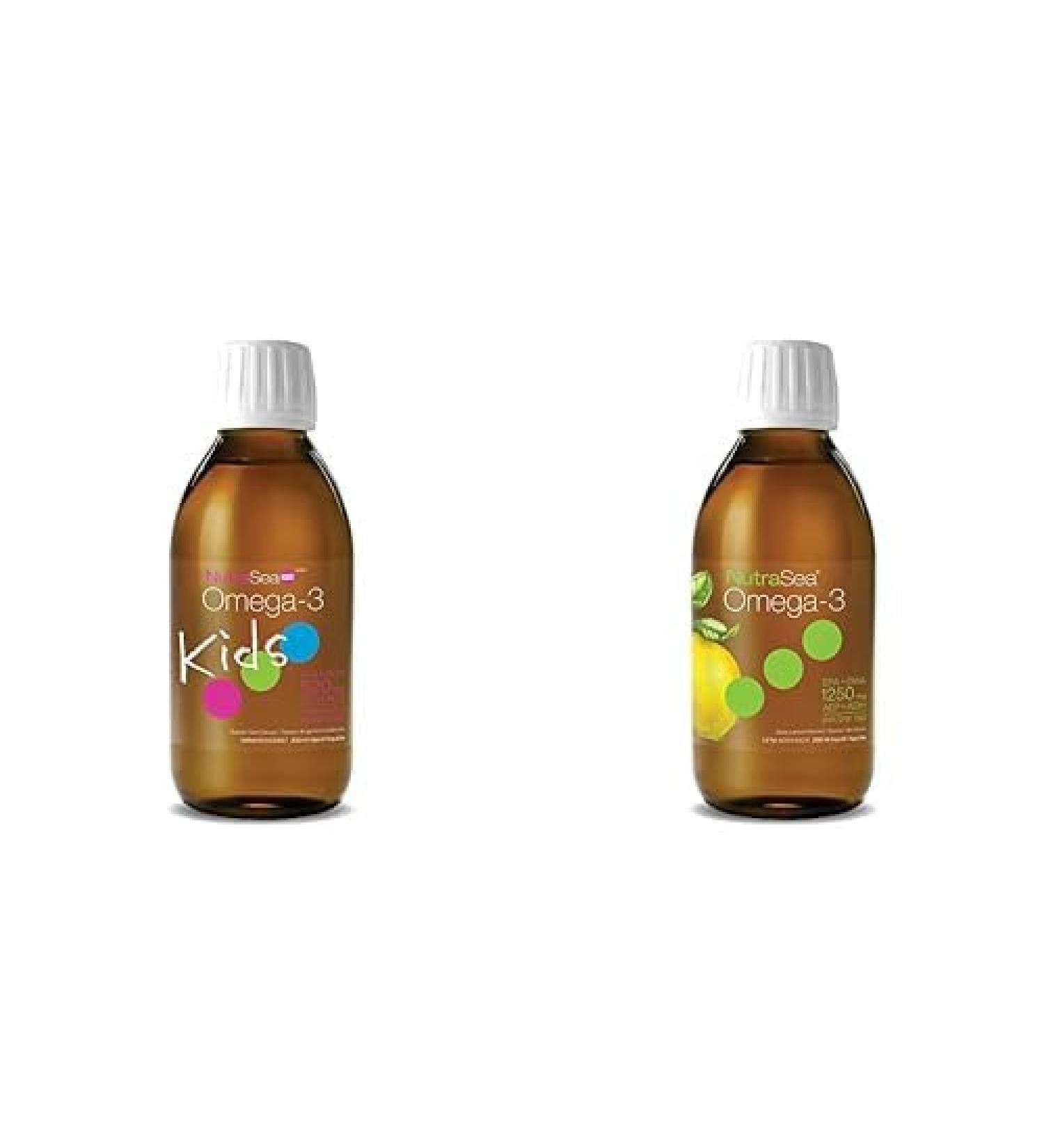 Nature's Way NutraSea Kids Omega 3 & Vitamin D Supplement Supports Brain & Eyes Development and Helps Build Strong Bones and Teeth (Bubblegum Flavor) and Omega 3 Supplement GMO Free (Lemon Flavor)