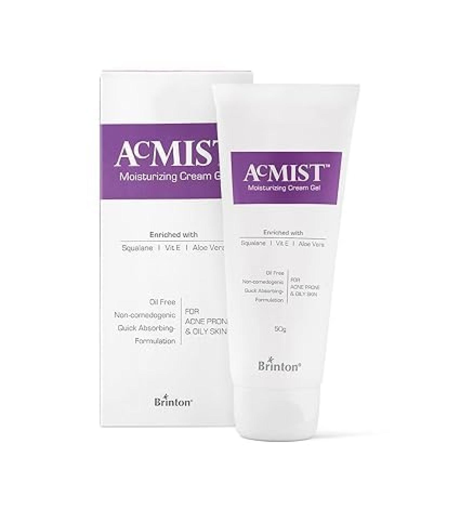 Bri.nto.n AcMist Vitamin E & Aloe Vera Moisturizing Cream Gel - Oil-Free Lightweight for Acne Prone & Oily Skin - 50g | All Skin Types | Fast Shipping Worldwide - Buy Online on GoSupps.com
