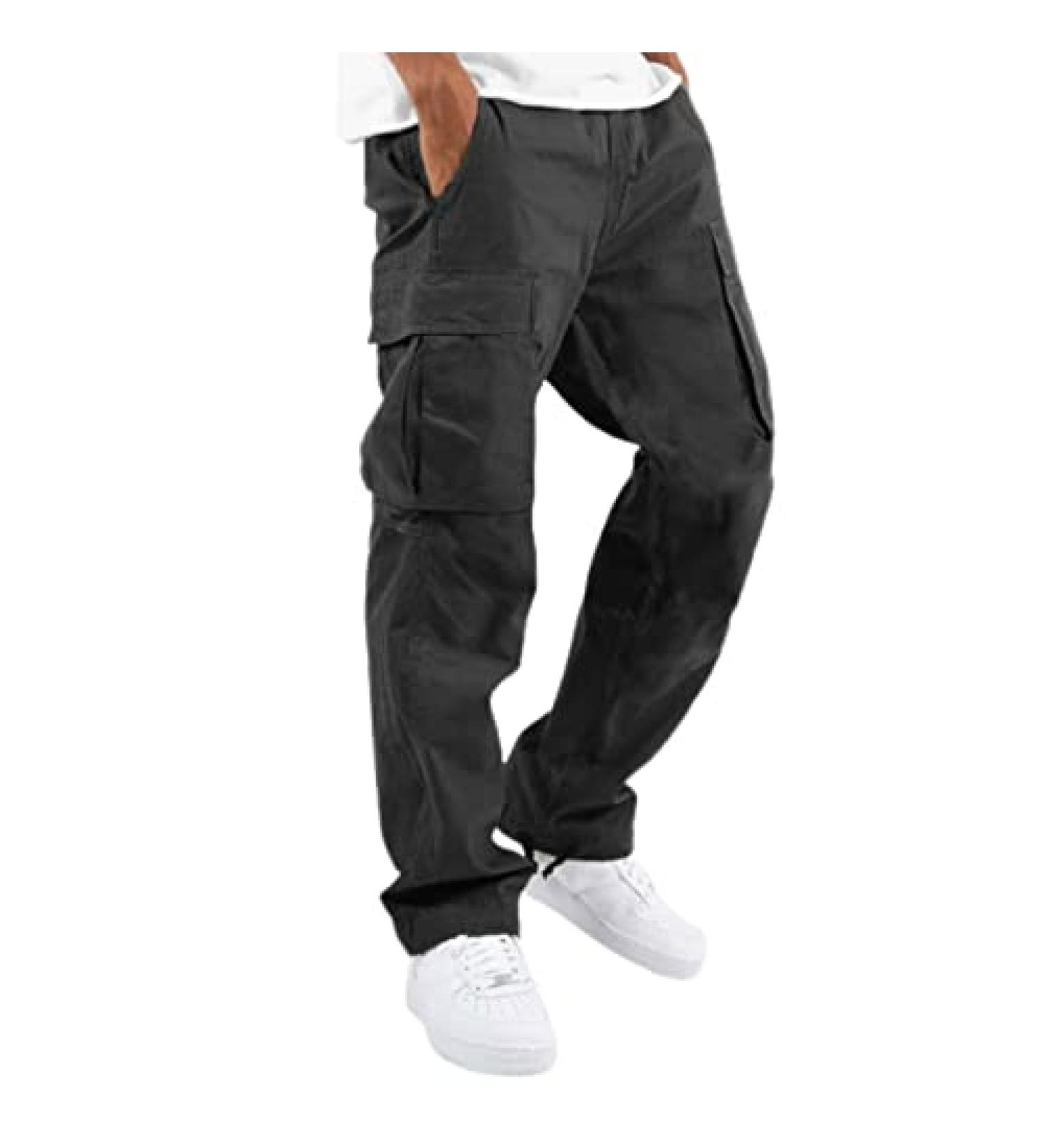 Cargo Pants for Men - Casual Joggers, Loose Fit Hiking Trousers in Black - Large Size - Buy Online on GoSupps.com