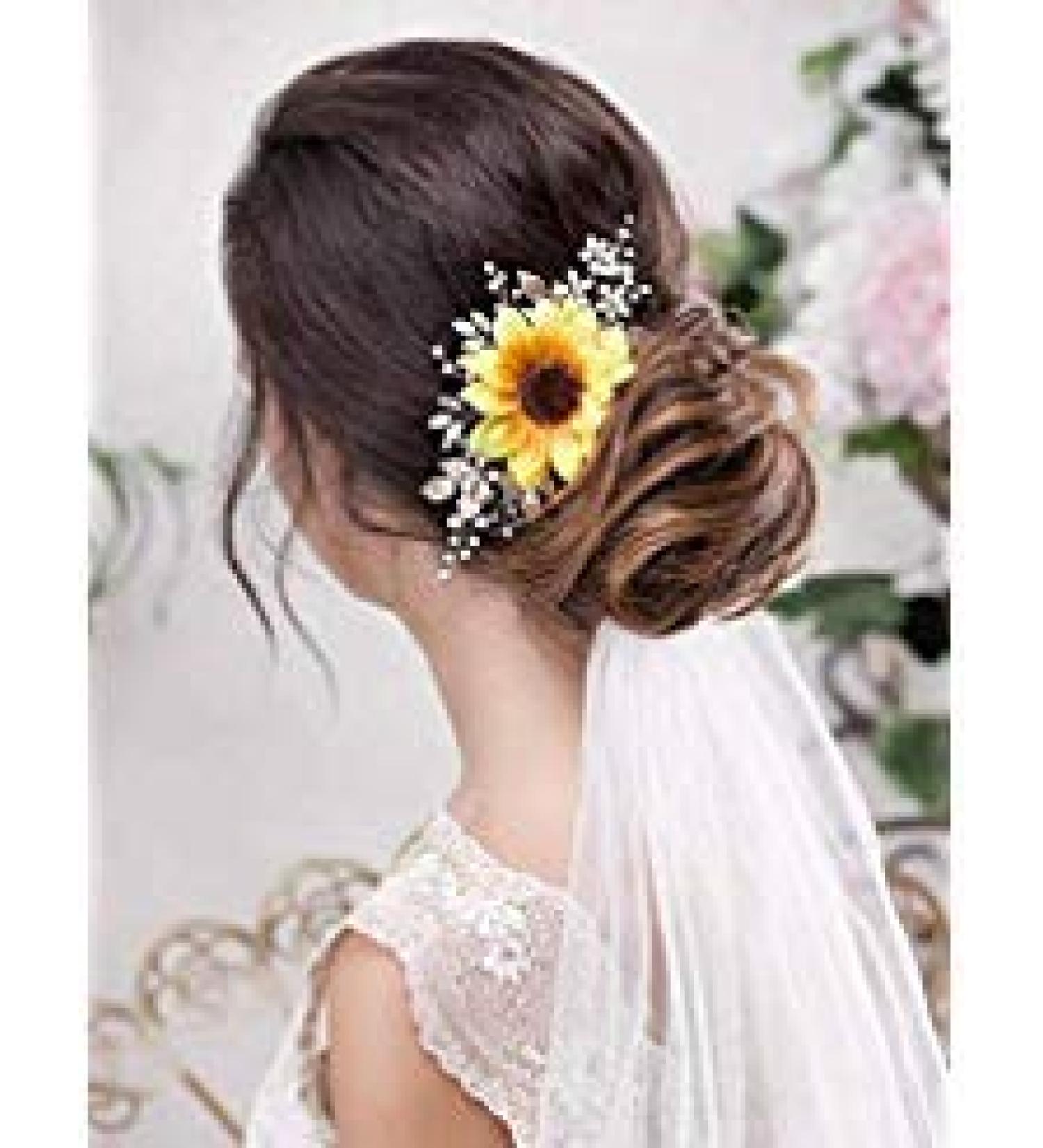 Barogirl Bridal Sunflower Hair Comb Clip Crystal Bride Gold Wedding Hair Accessories for Women (Silver)